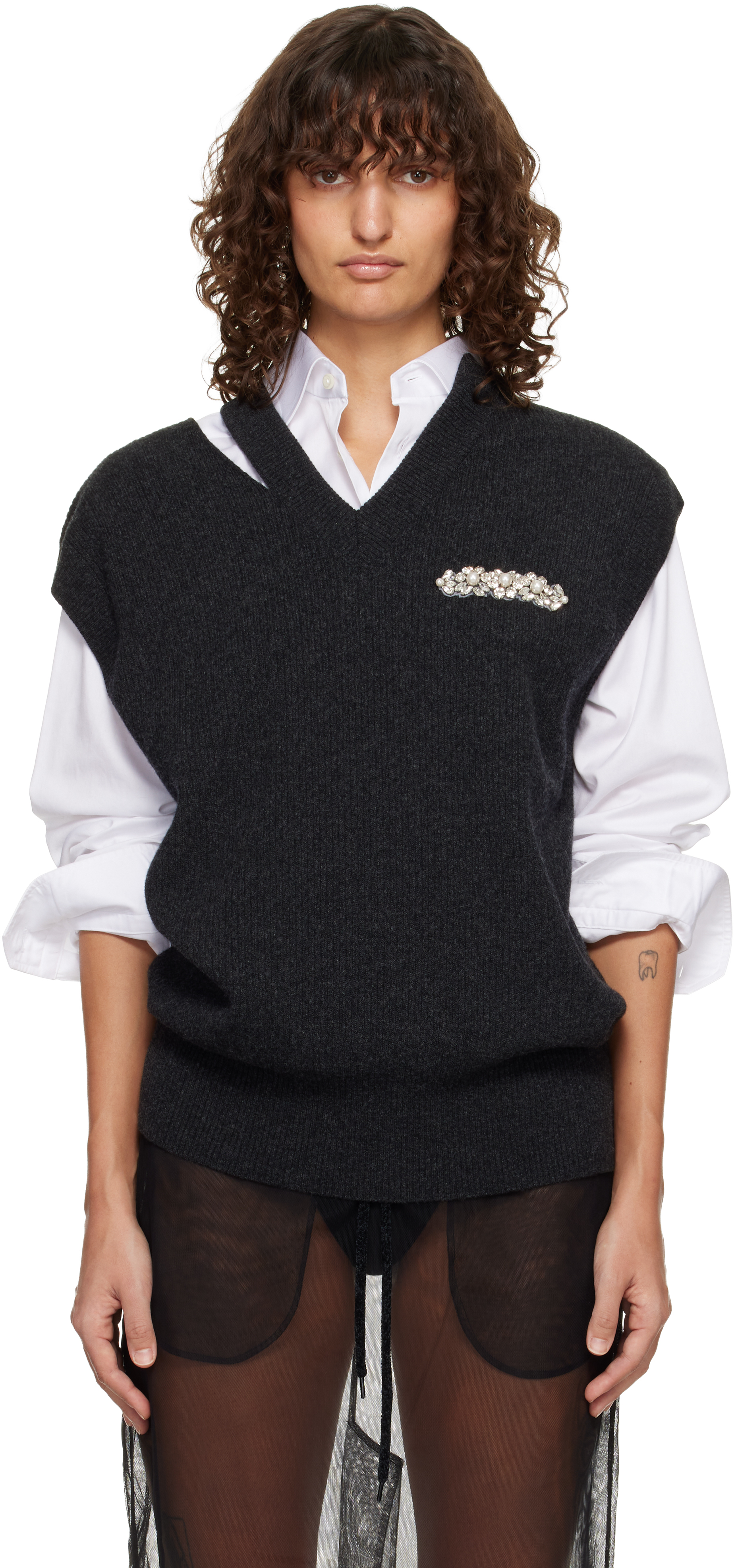 Gray Merino Seam Bite Vest by Simone Rocha on Sale