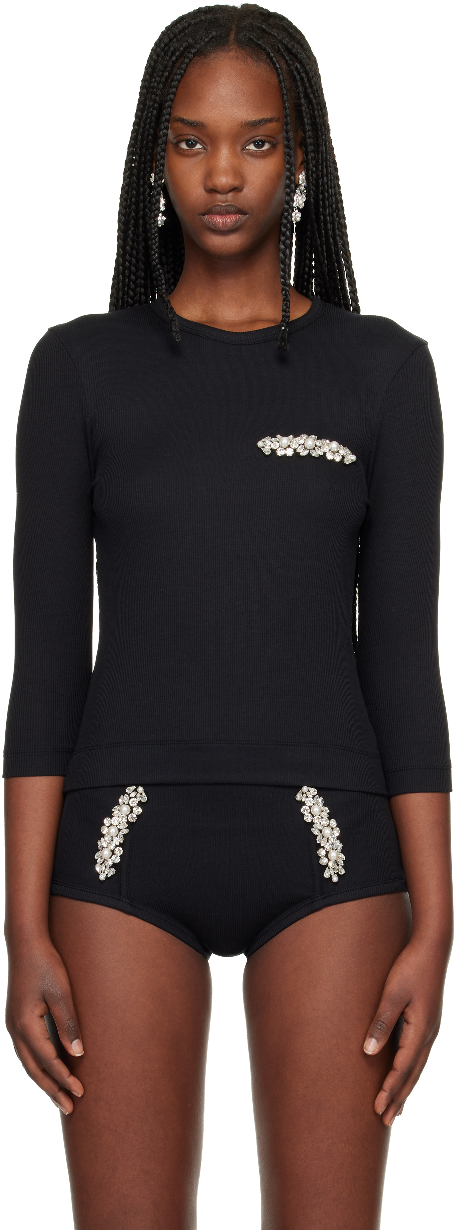 Simone Rocha Black Embellished Underpinning T-shirt