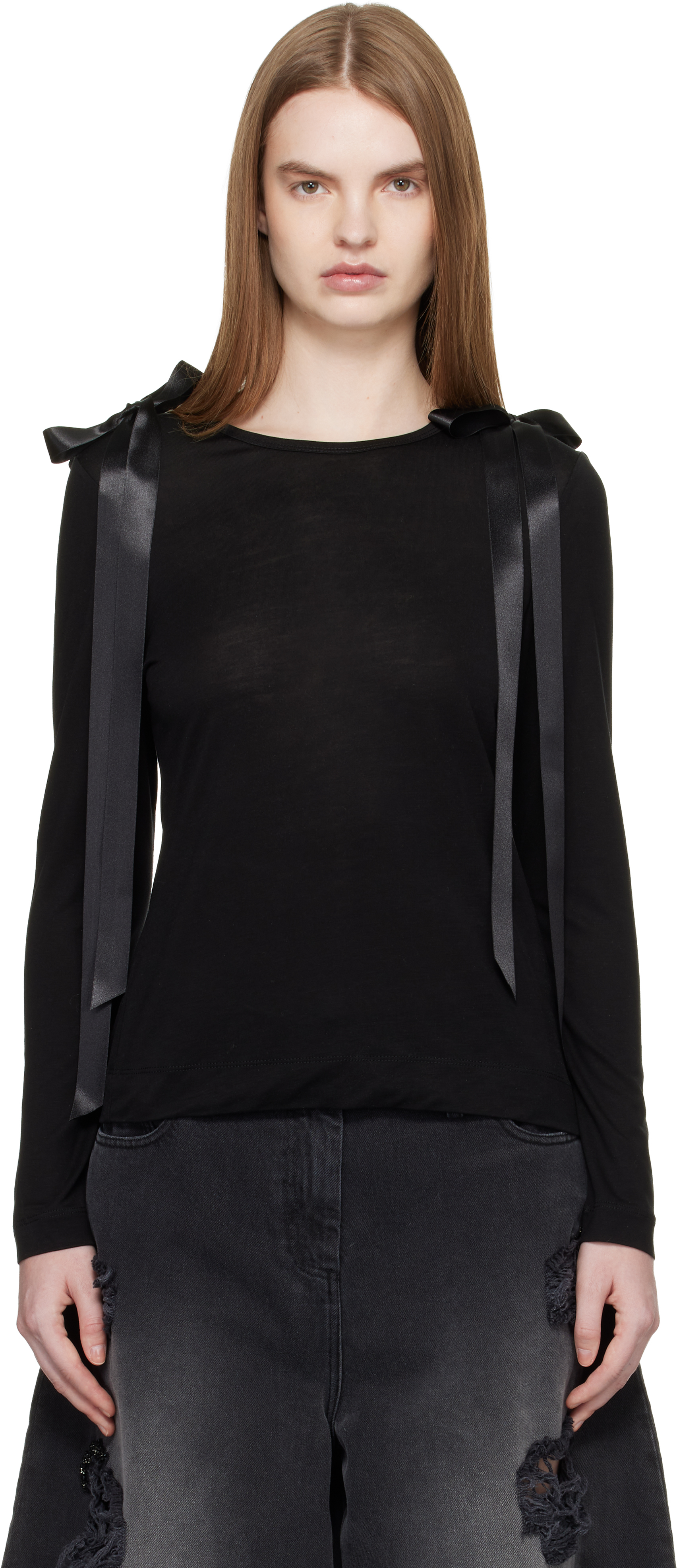 Simone Rocha Black Bow Ribbon Tail Long Sleeve T-shirt
