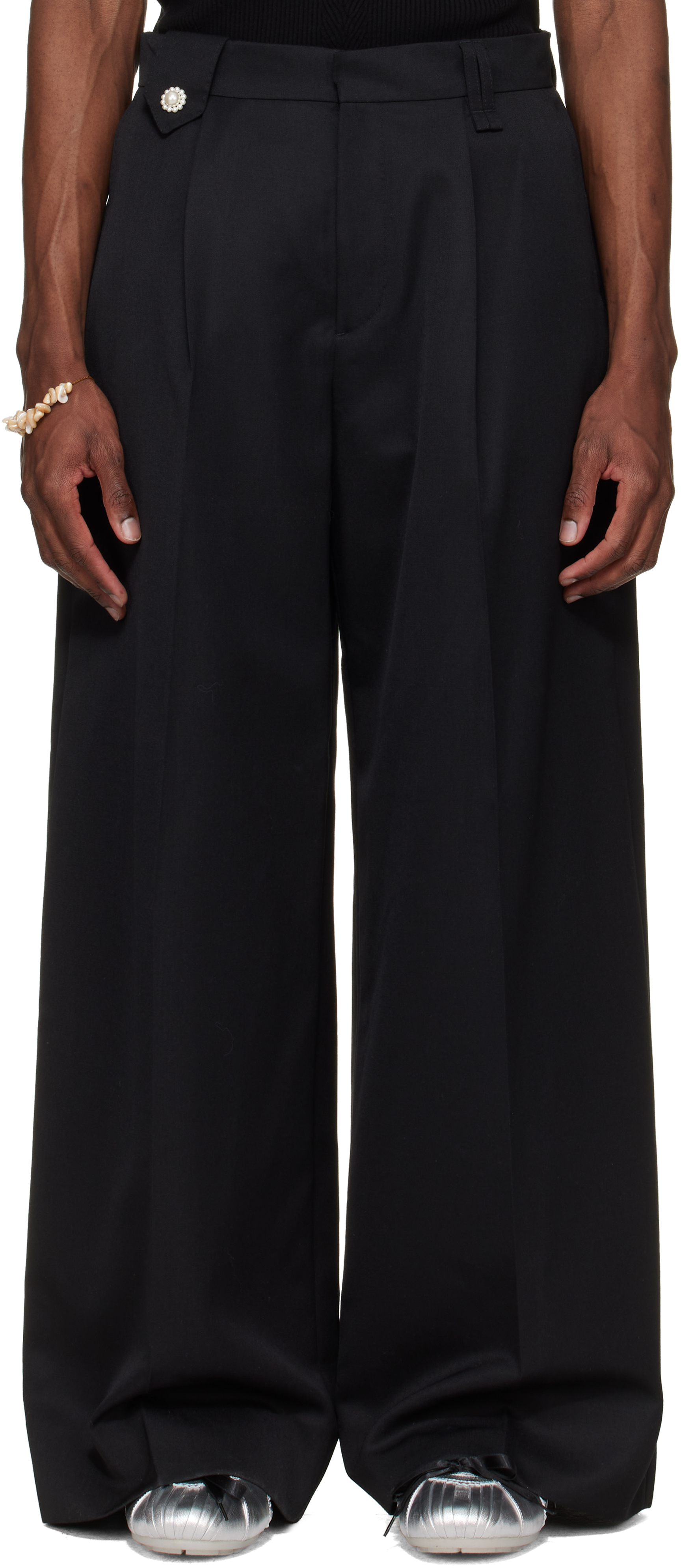 Simone Rocha Black Wide Leg Belt Loop Tab Trousers