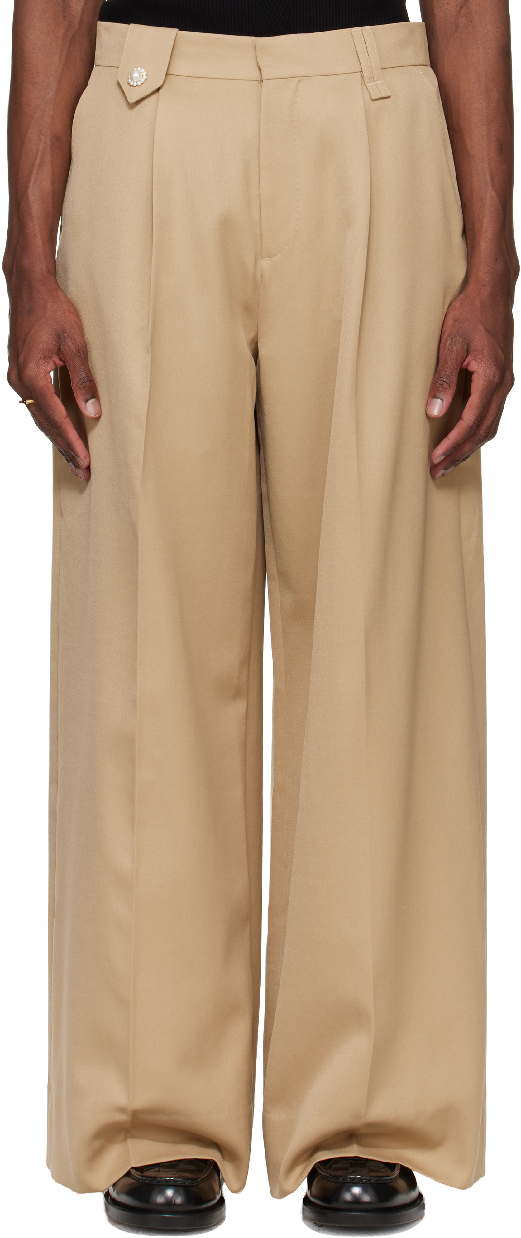 Simone Rocha Beige Wide Leg Belt Loop Tab Trousers
