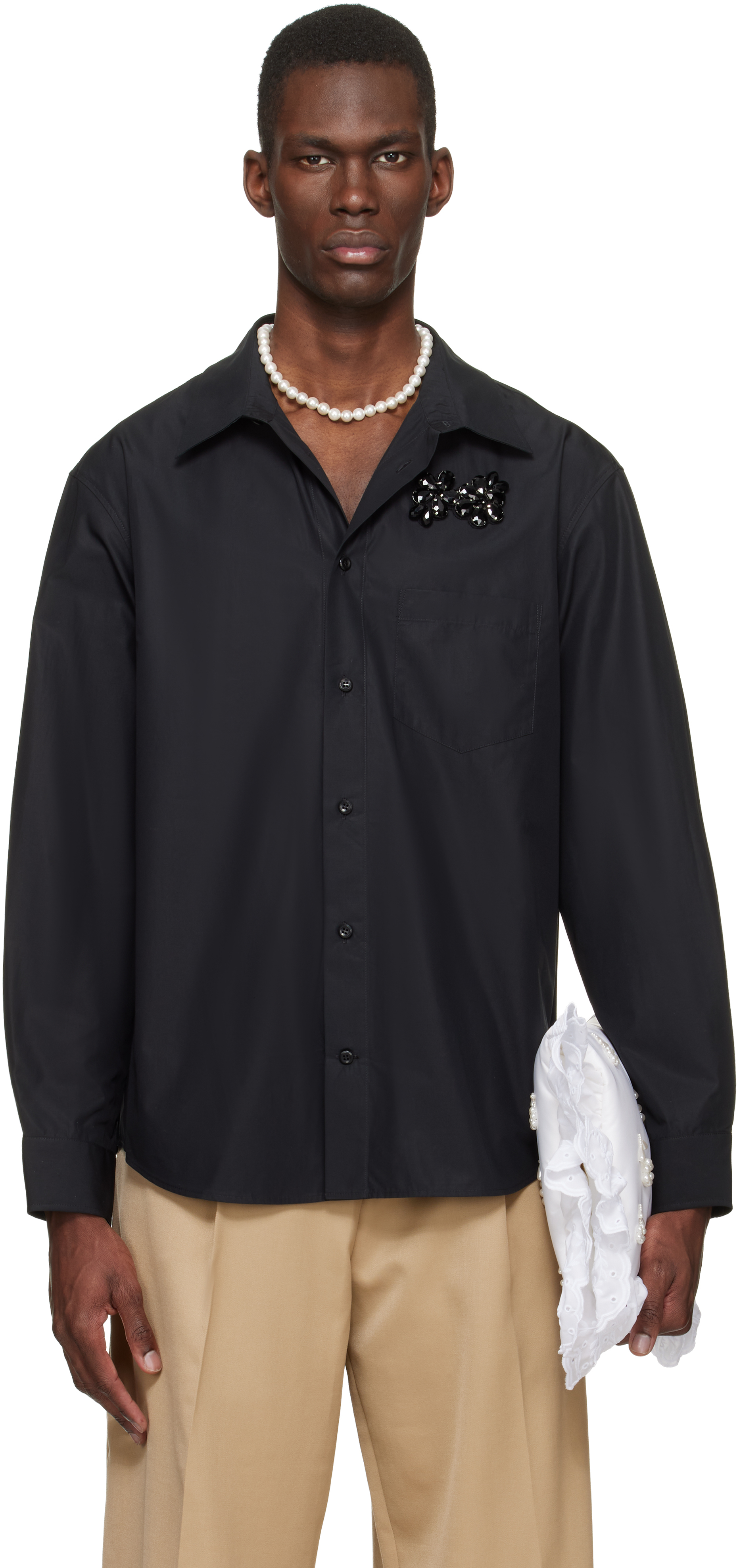 Simone Rocha Black Embellished Classic Shirt