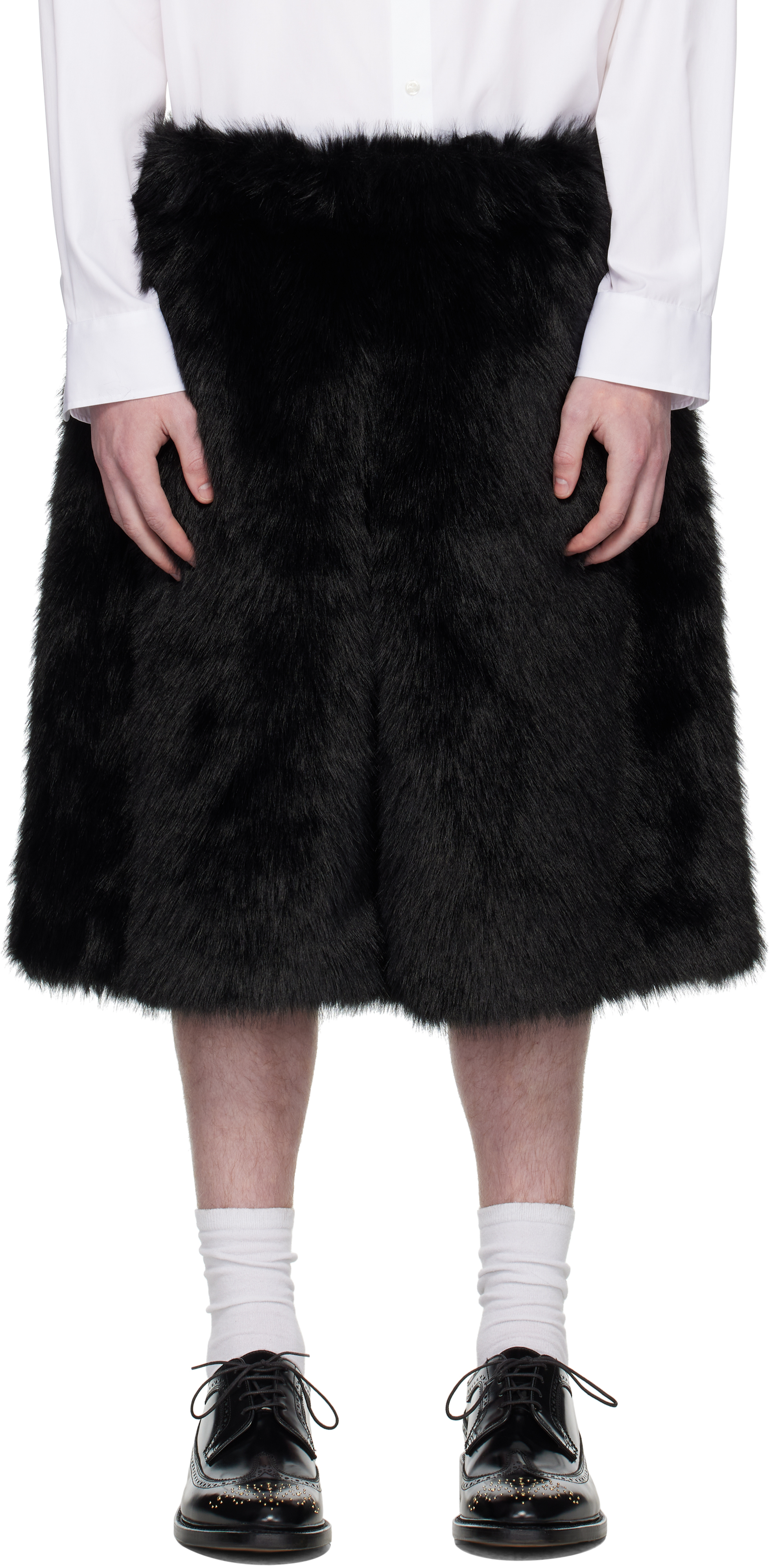 Simone Rocha Ssense Exclusive Black Faux-fur Shorts In Black