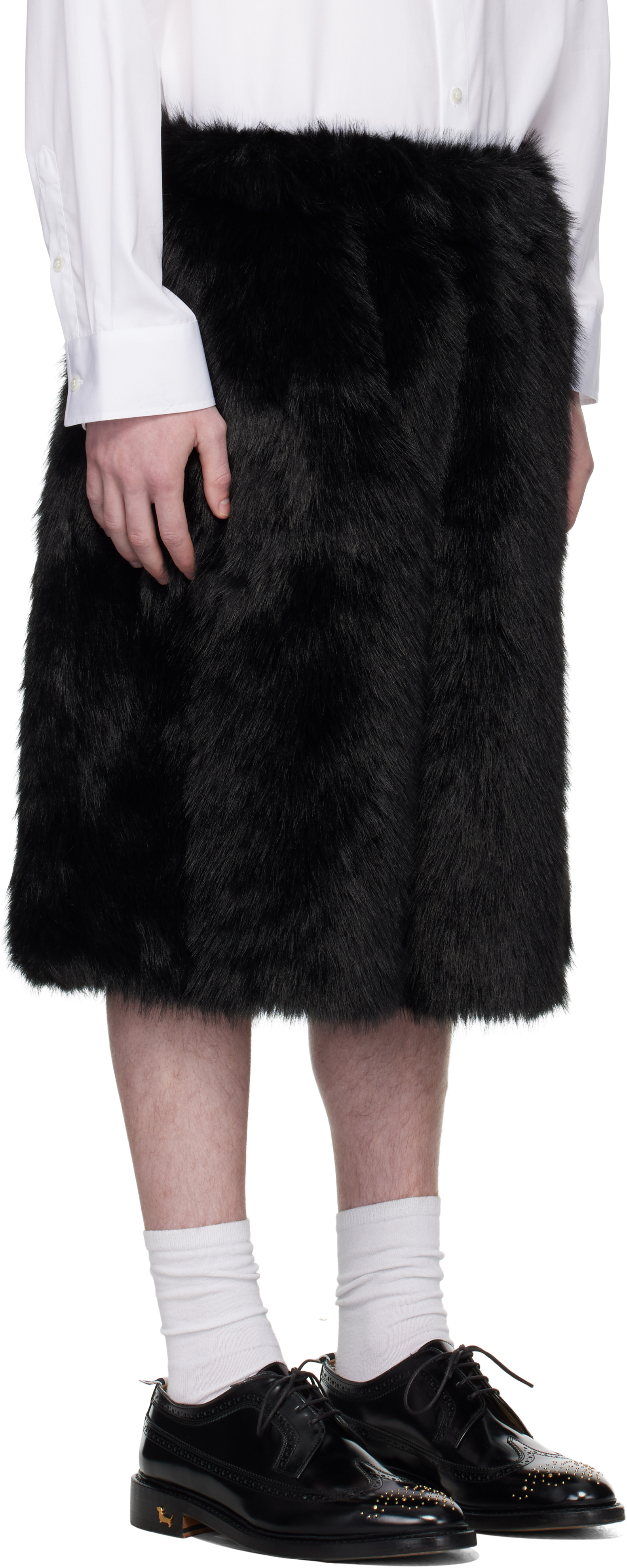 Simone Rocha Ssense Exclusive Black Faux-fur Shorts In Black