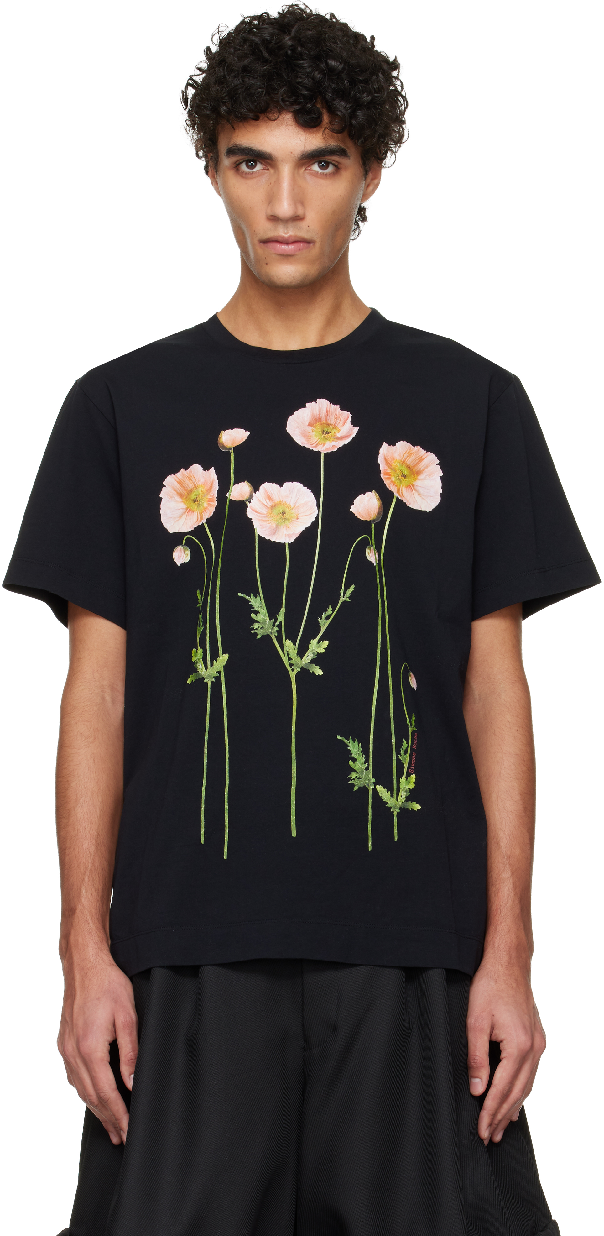 Simone RochaのTシャツ Simone Rocha: Black Poppy Field T-shirt | SSENSE