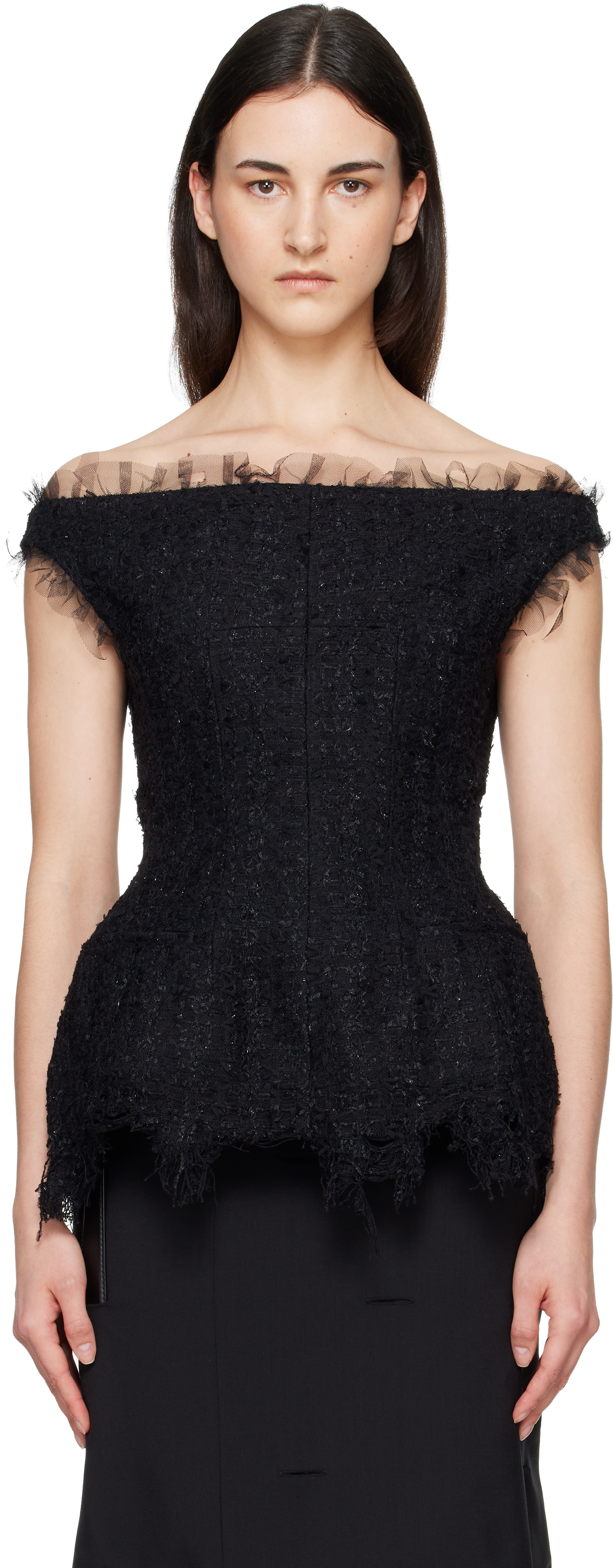 MATIÈRES FÉCALES: Black Vendome Tweed Top | SSENSE