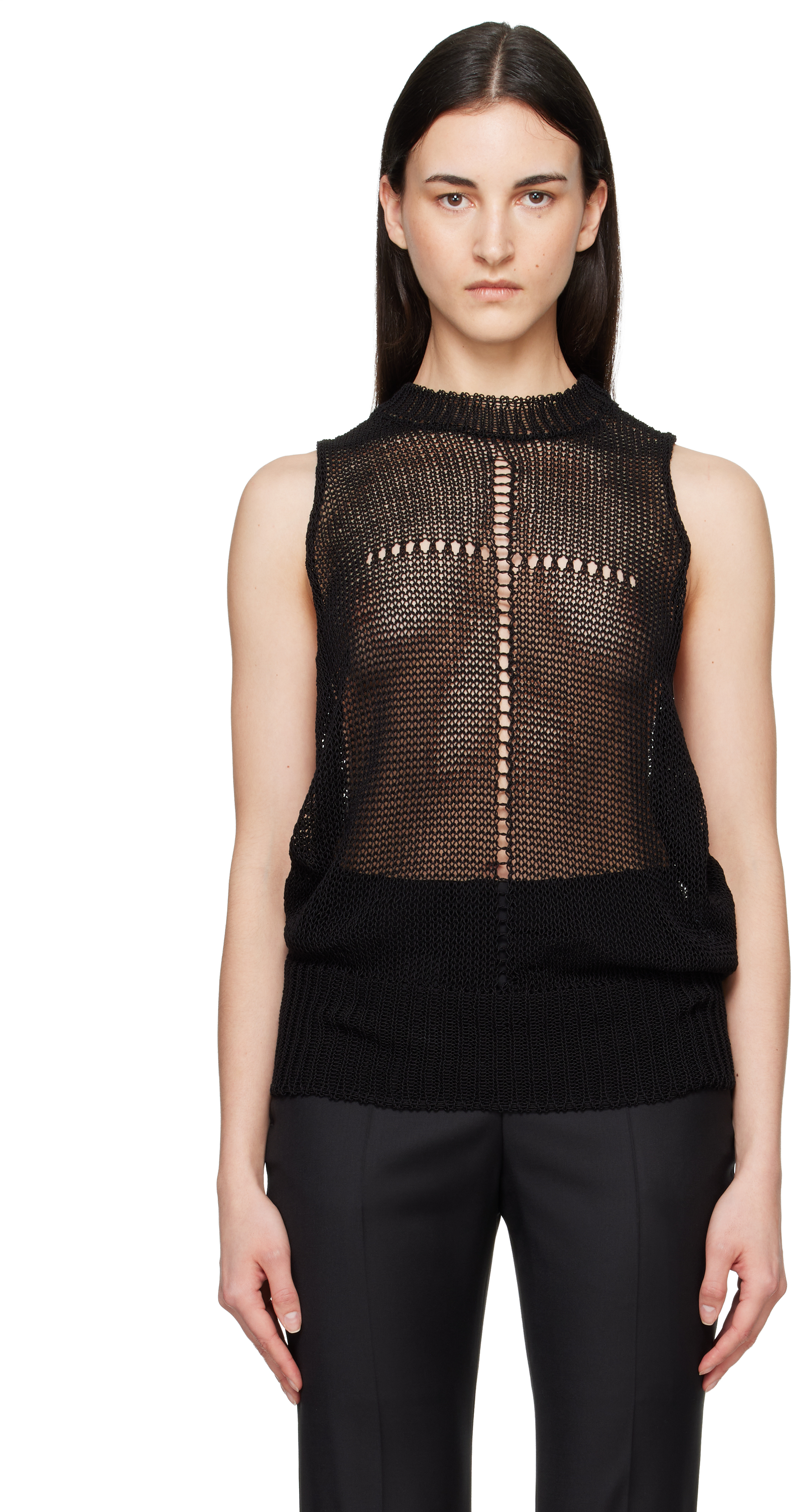 MATIÈRES FÉCALES: Black Rivage Knit Tank Top | SSENSE