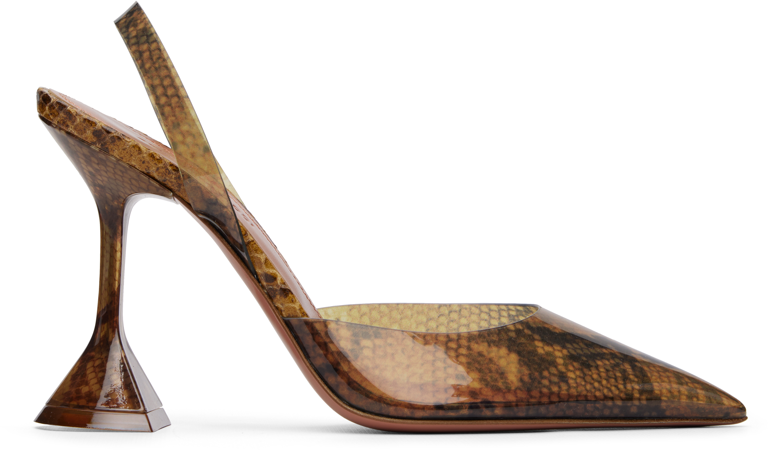 Brown Holli Glass Sling 95 Heels by Amina Muaddi on Sale