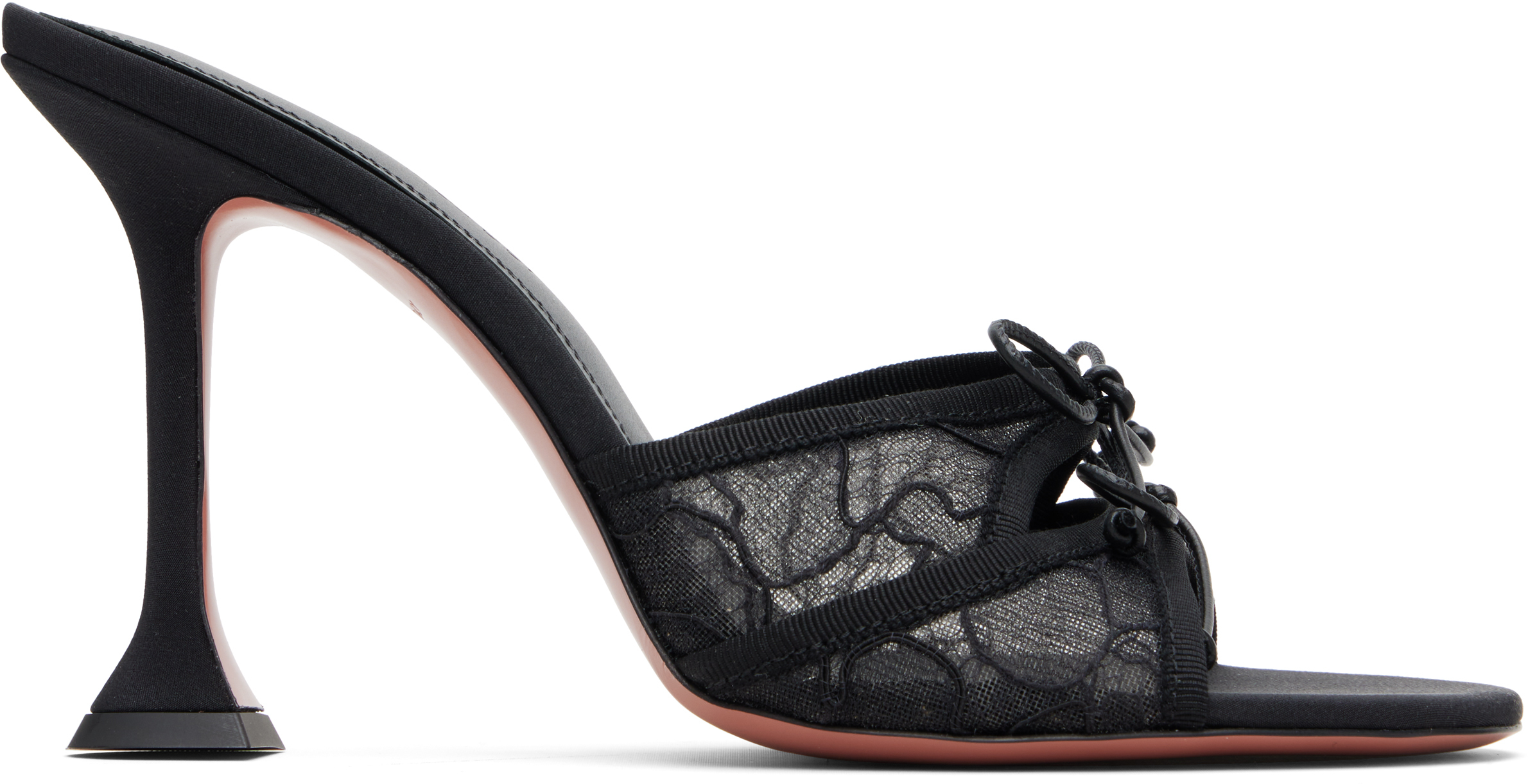 Amina Muaddi Black Eleonora Lace Slipper 95 Heeled Sandals