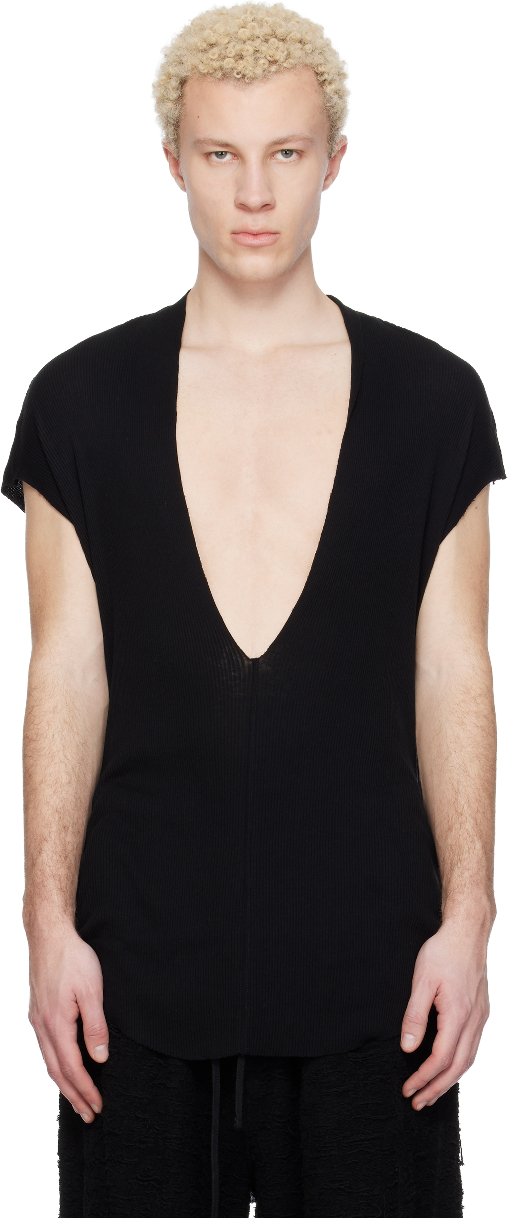 Black Neck Slit T-shirt by Julius on Sale