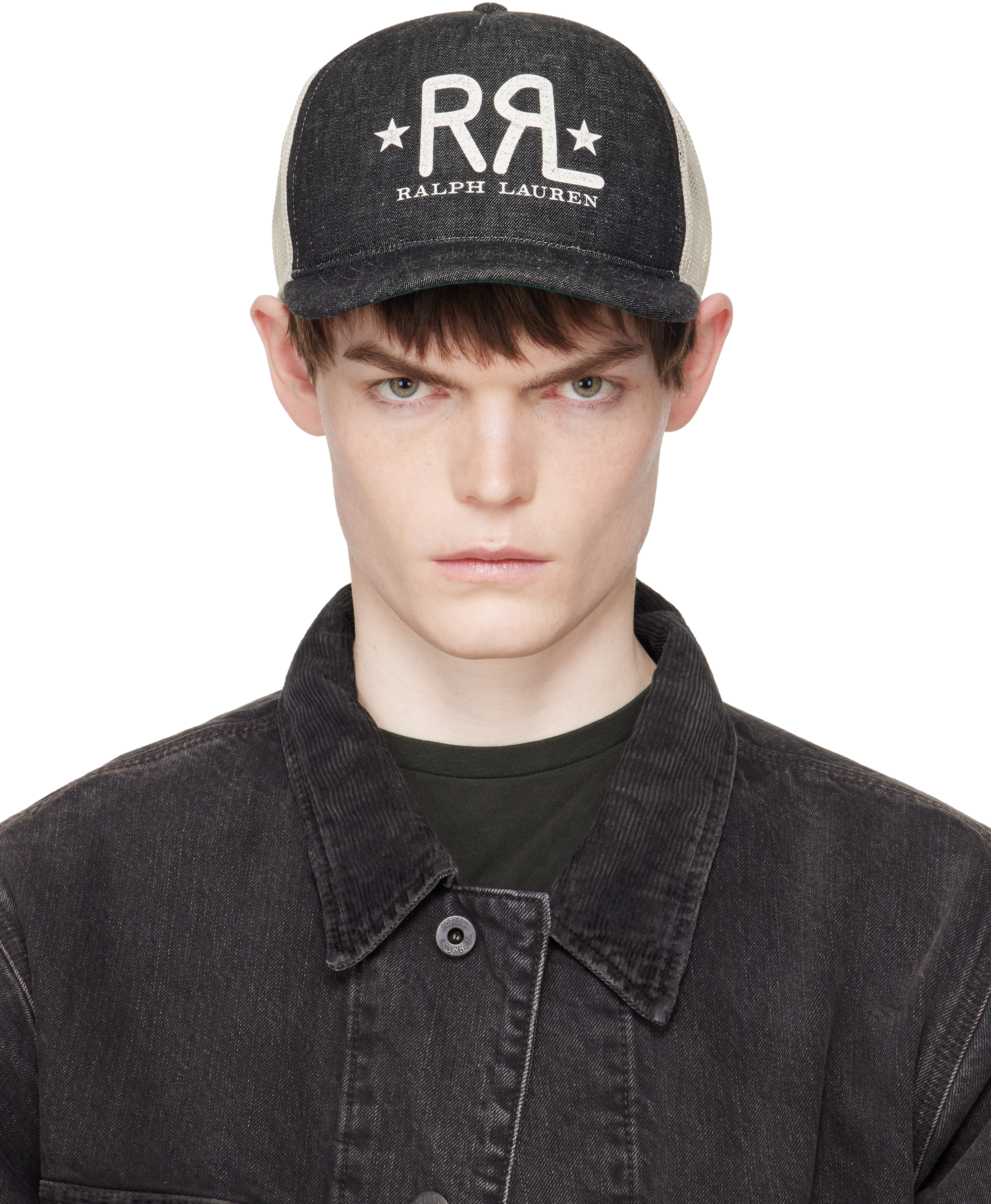 帽子 RRL TRACKER CAP RRL: ブラック Ranch ロゴ デニム トラッカーキャップ | SSENSE 日本