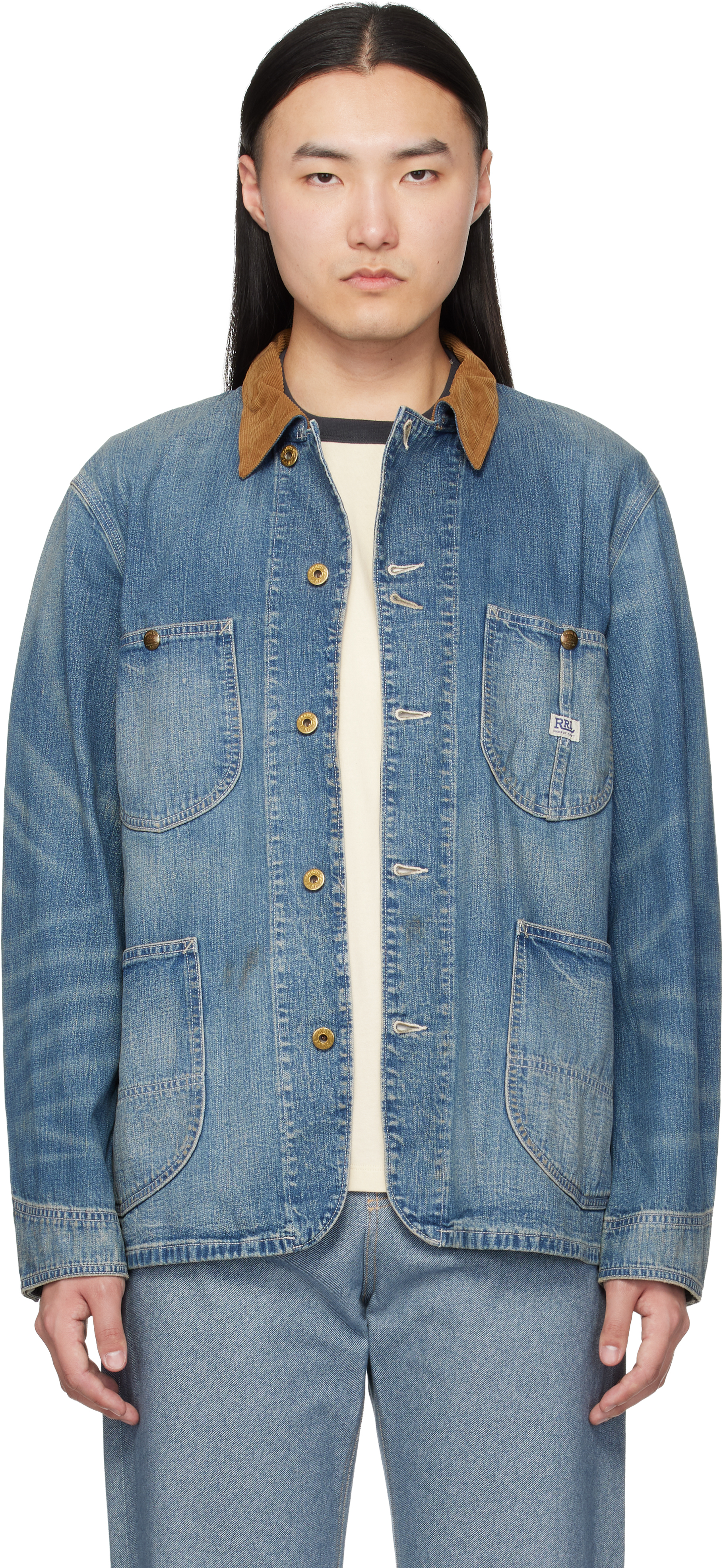 RRL: ブルー Corduroy-Collar インディゴ デニムジャケット | SSENSE 日本