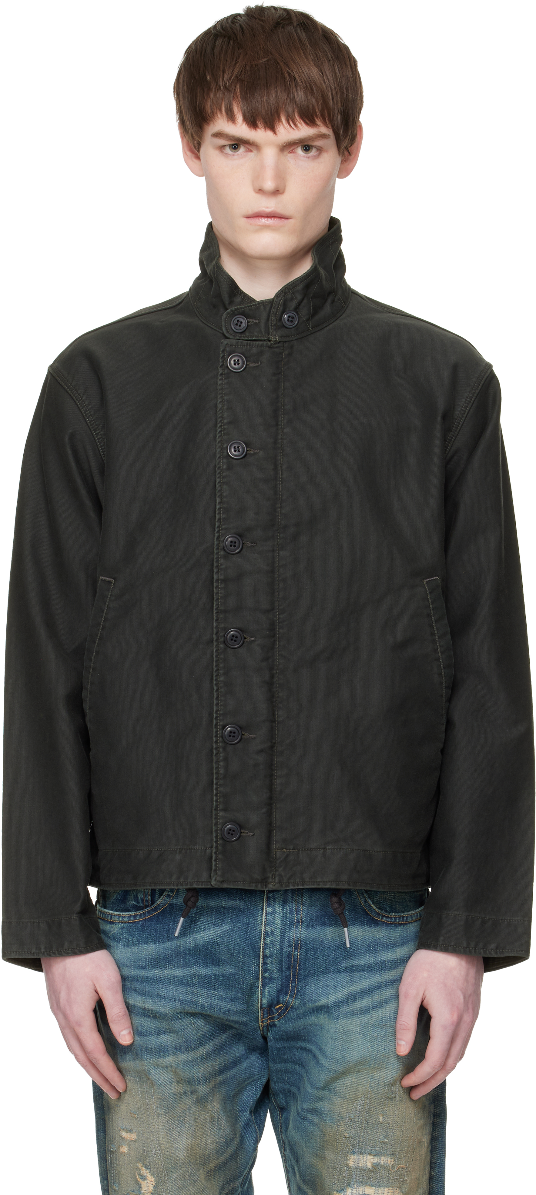 RRL: ブラック コーデュロイカラー コットン デッキジャケット