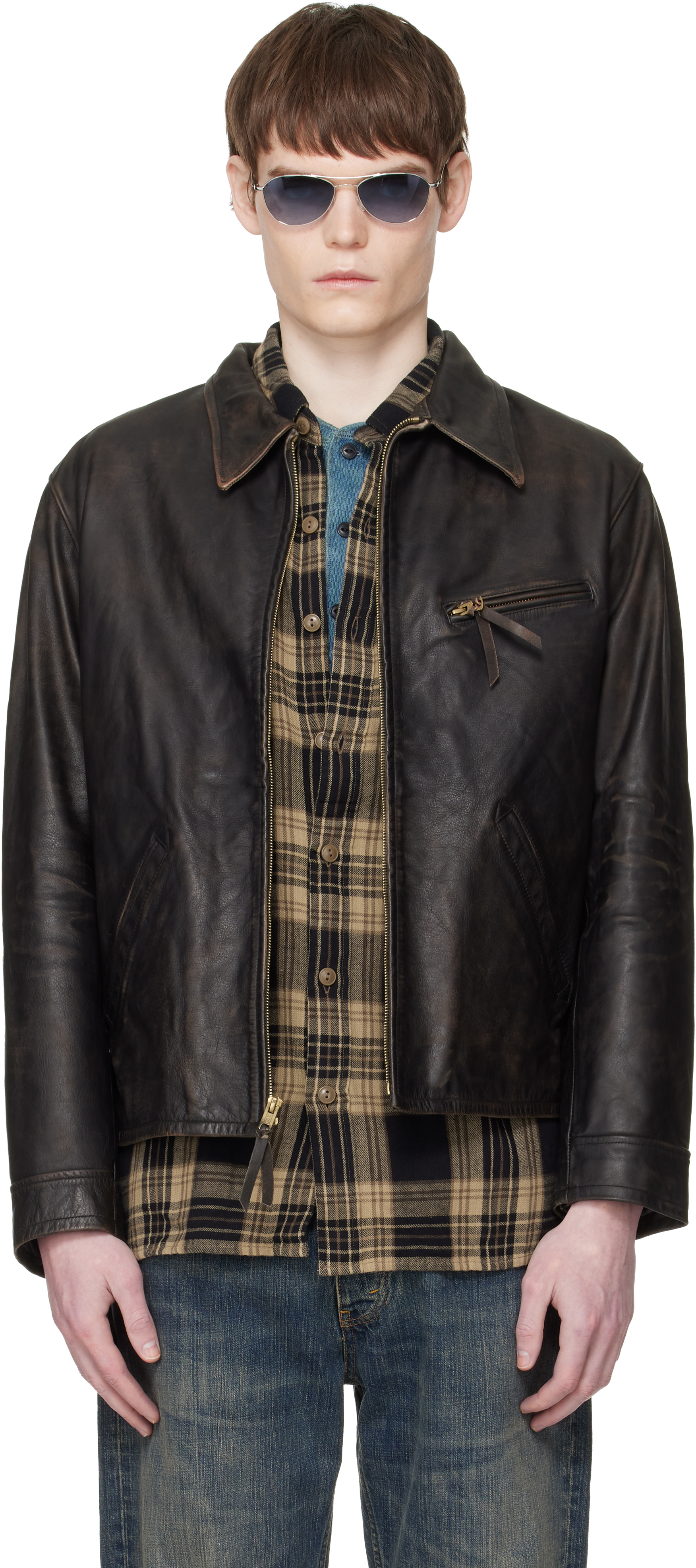 RRL: ブラウン Lynton レザージャケット | SSENSE 日本