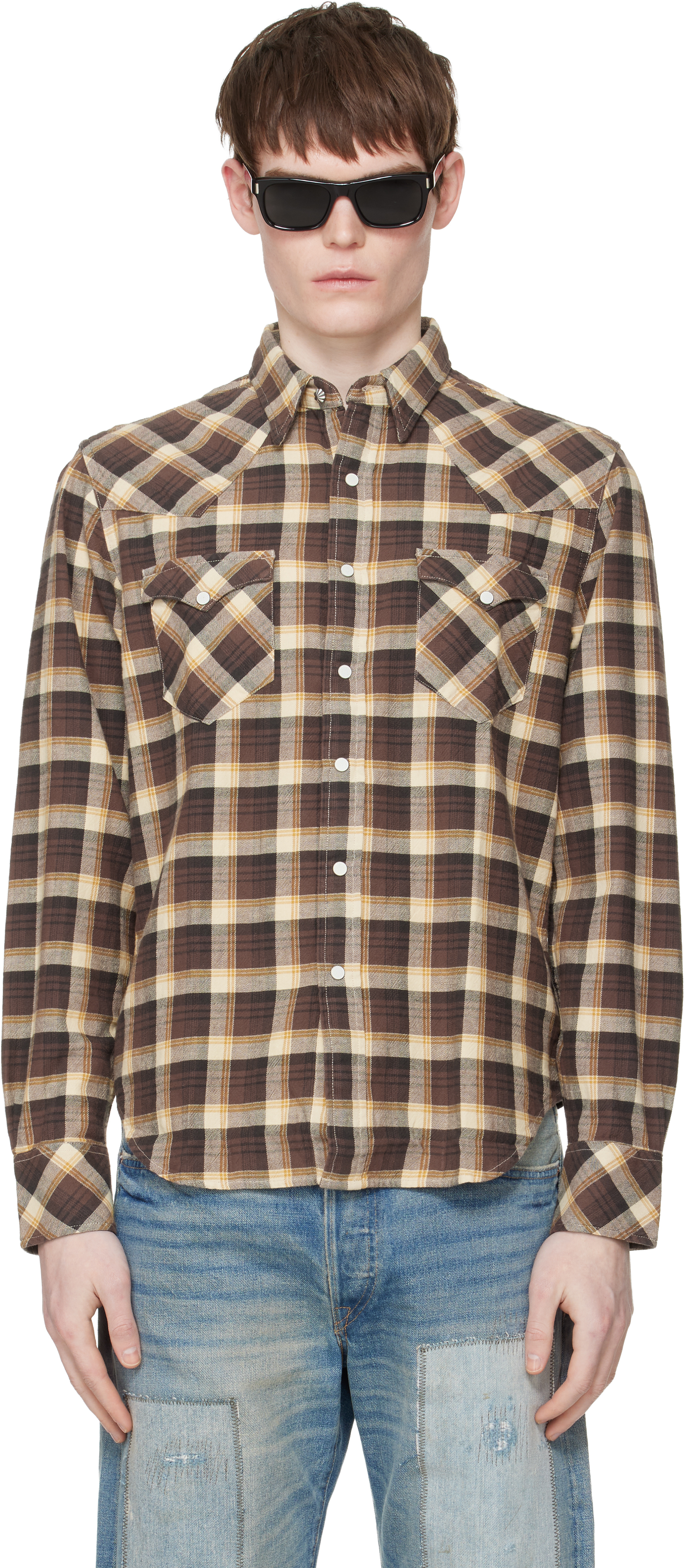 RRL: ブラウン＆ベージュ Buffalo West ウエスタンシャツ | SSENSE 日本