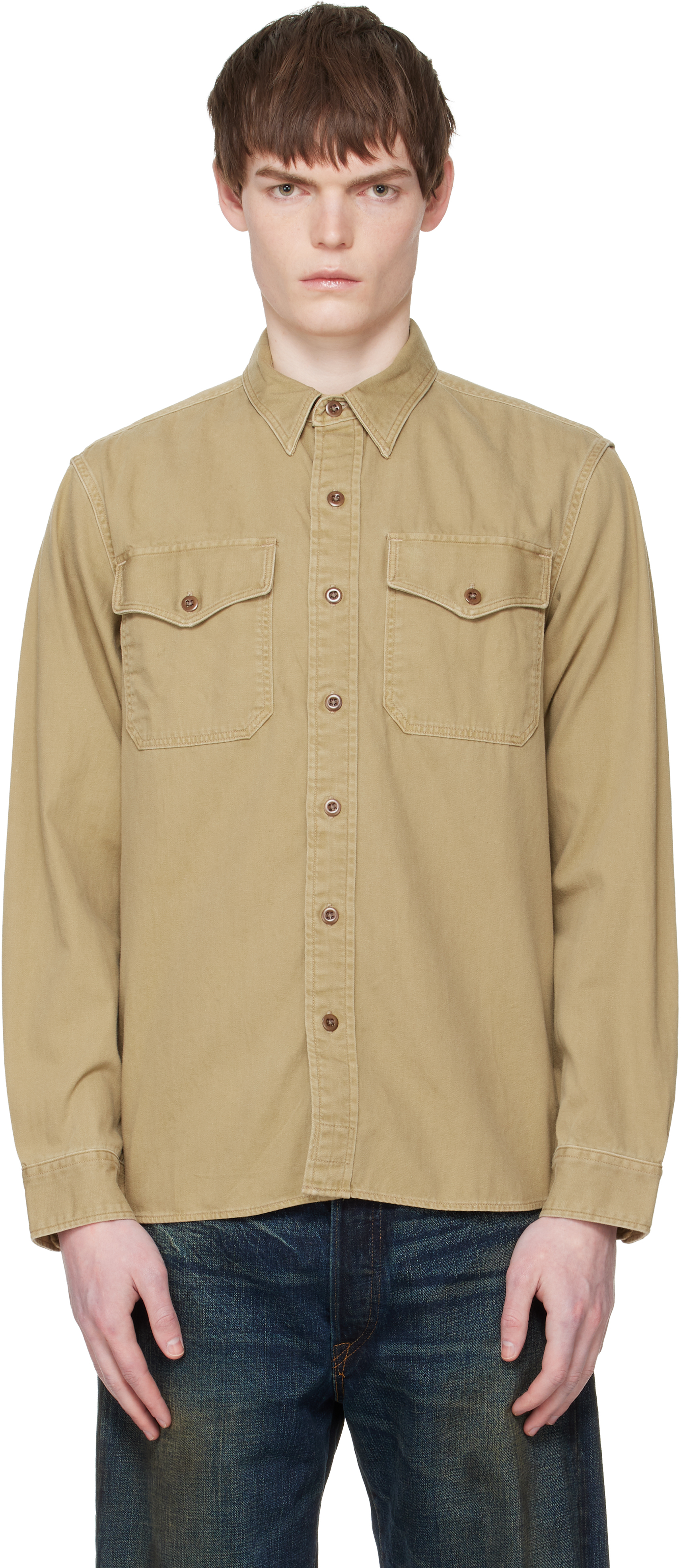 RRL: ベージュ ツイル オフィサー ワークシャツ | SSENSE 日本 RRL: ベージュ ツイル オフィサー ワークシャツ | SSENSE 日本