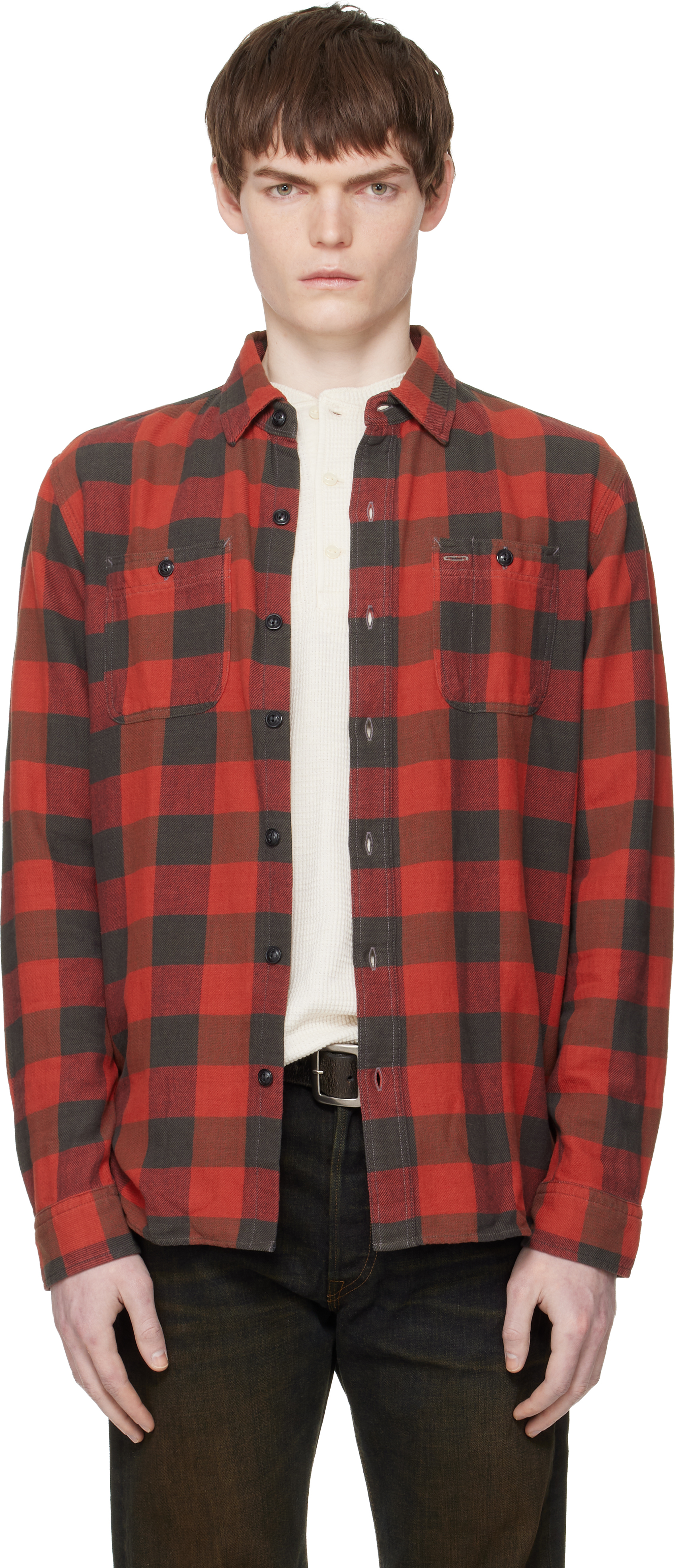 RRL PLAID TWILL WORK SHIRT RED×BLACKサイズＬ RRL: Red & Black Plaid Twill Work Shirt | SSENSE