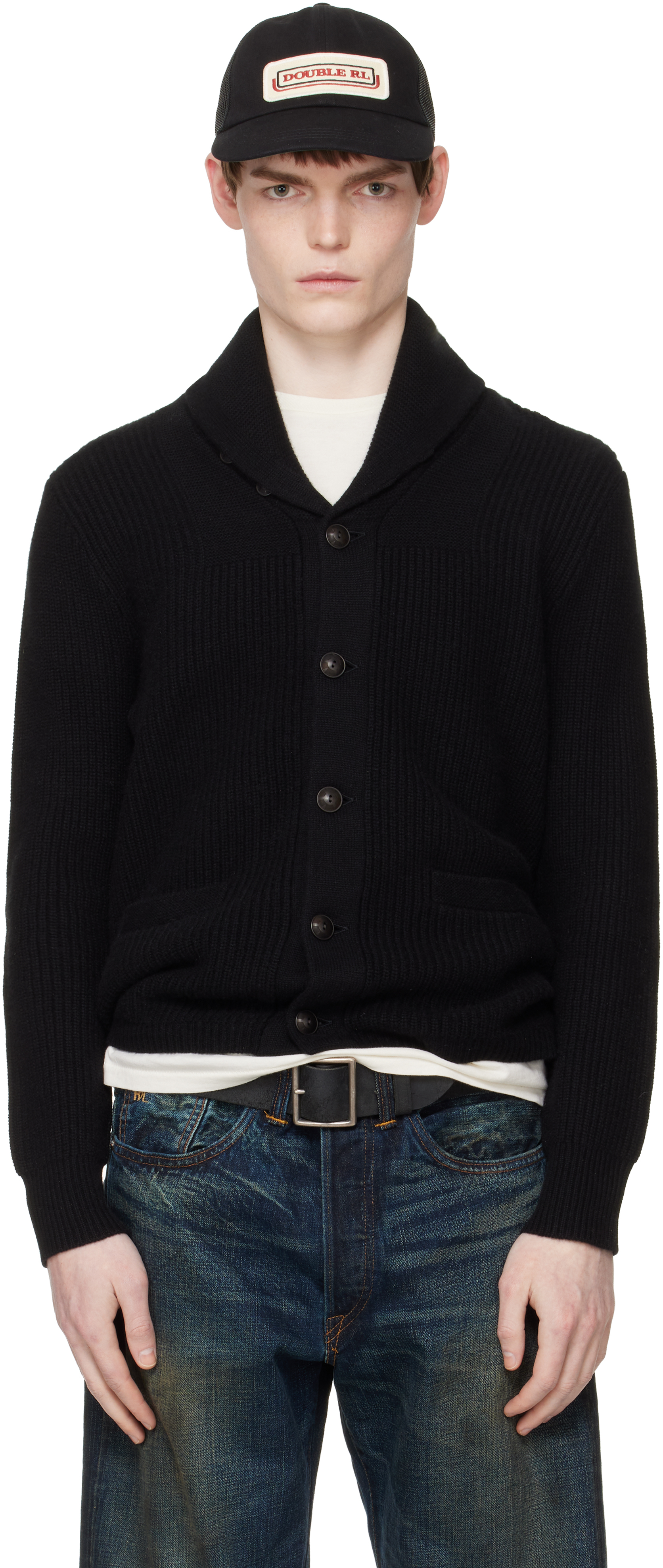 Black Cashmere Shawl-Collar Cardigan by RRL on Sale