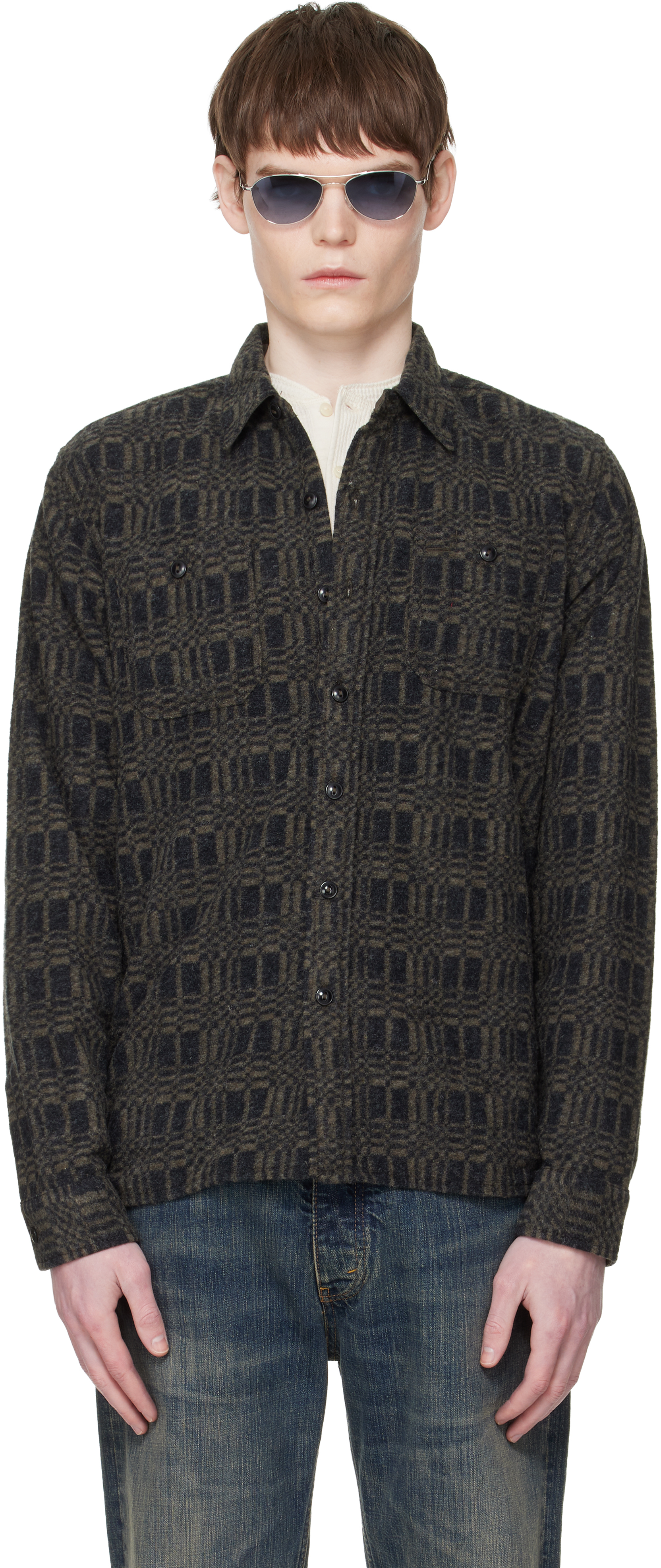 RRL: グレー Jacquard-Knit ウールブレンド ワークシャツ | SSENSE 日本