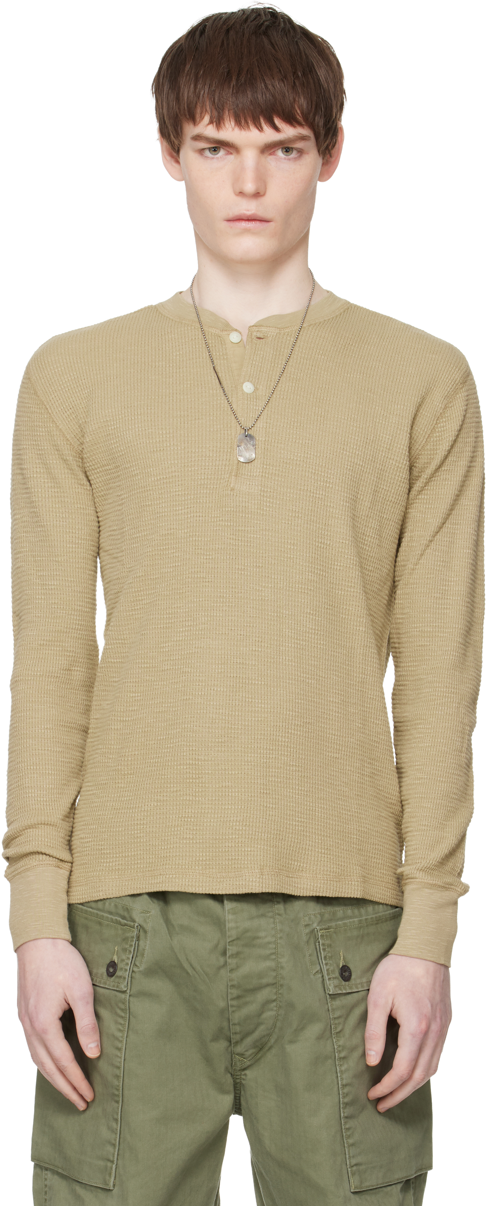 Beige Garment-Dyed Waffle-Knit Henley by RRL on Sale