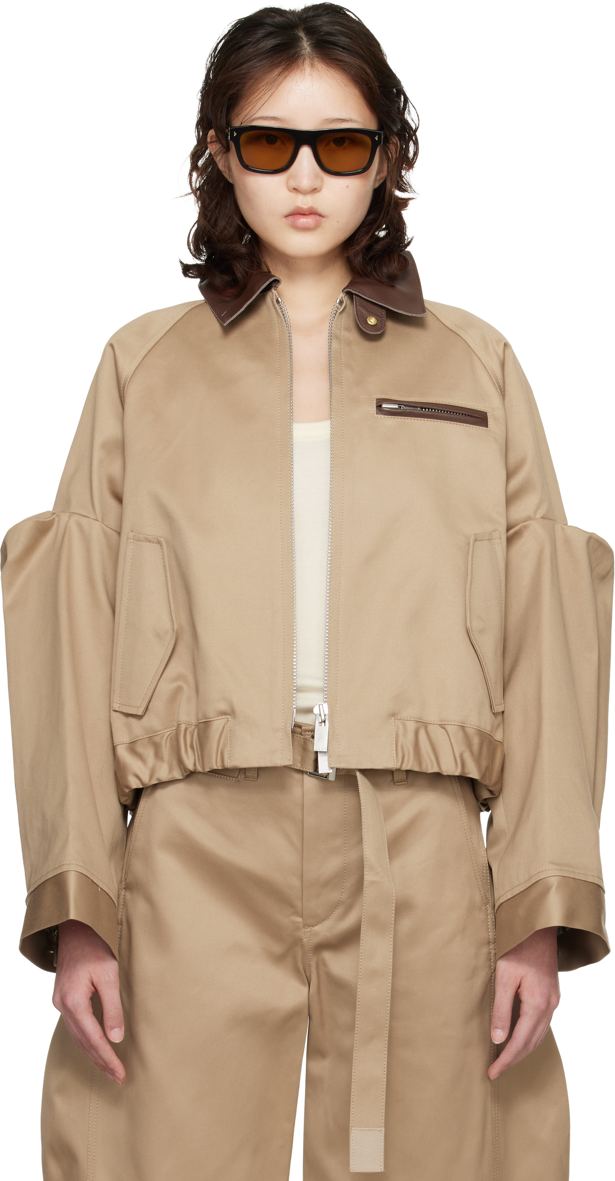 sacai: Beige Cotton Chino Jacket | SSENSE