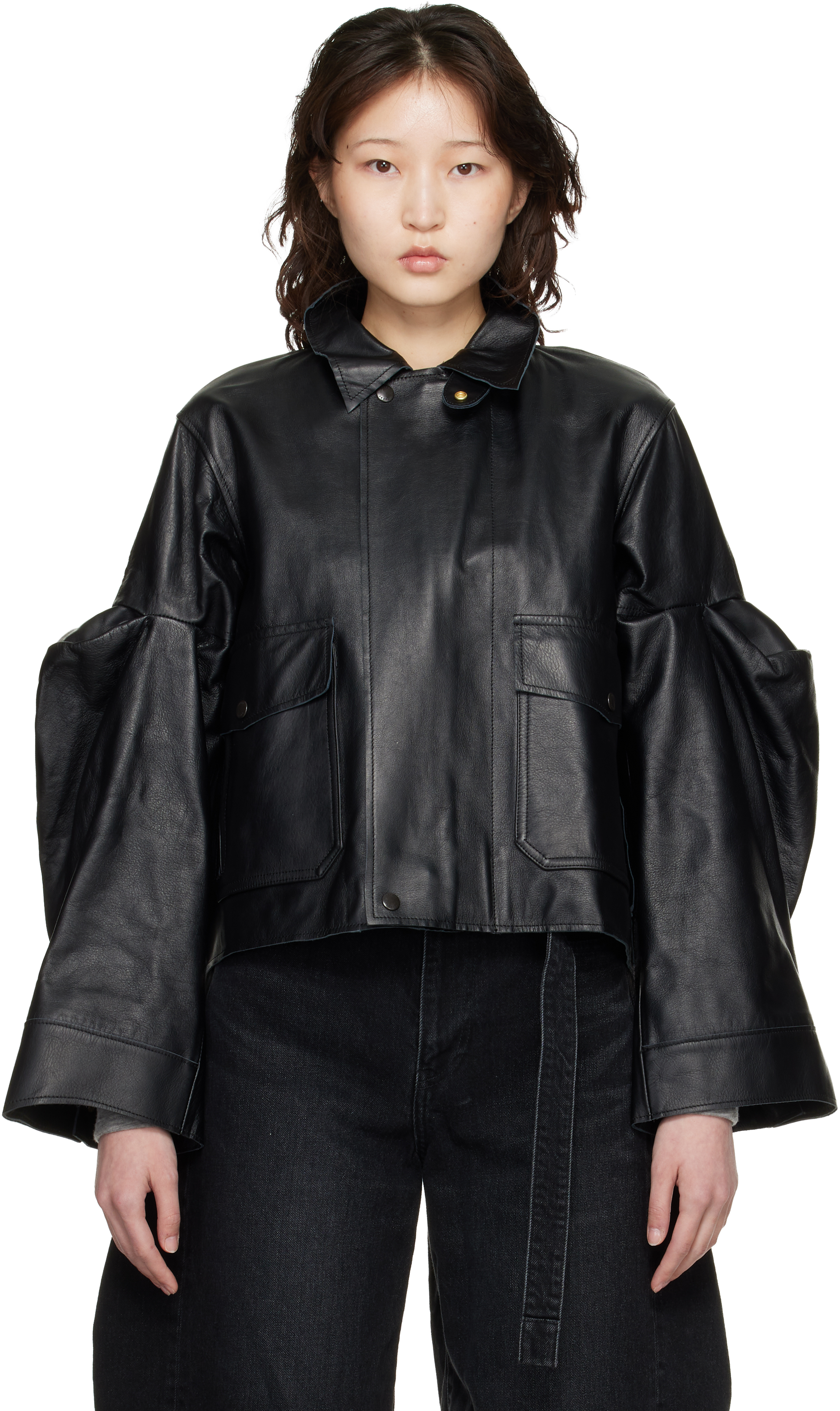 sacai: Black Leather Blouson Jacket | SSENSE