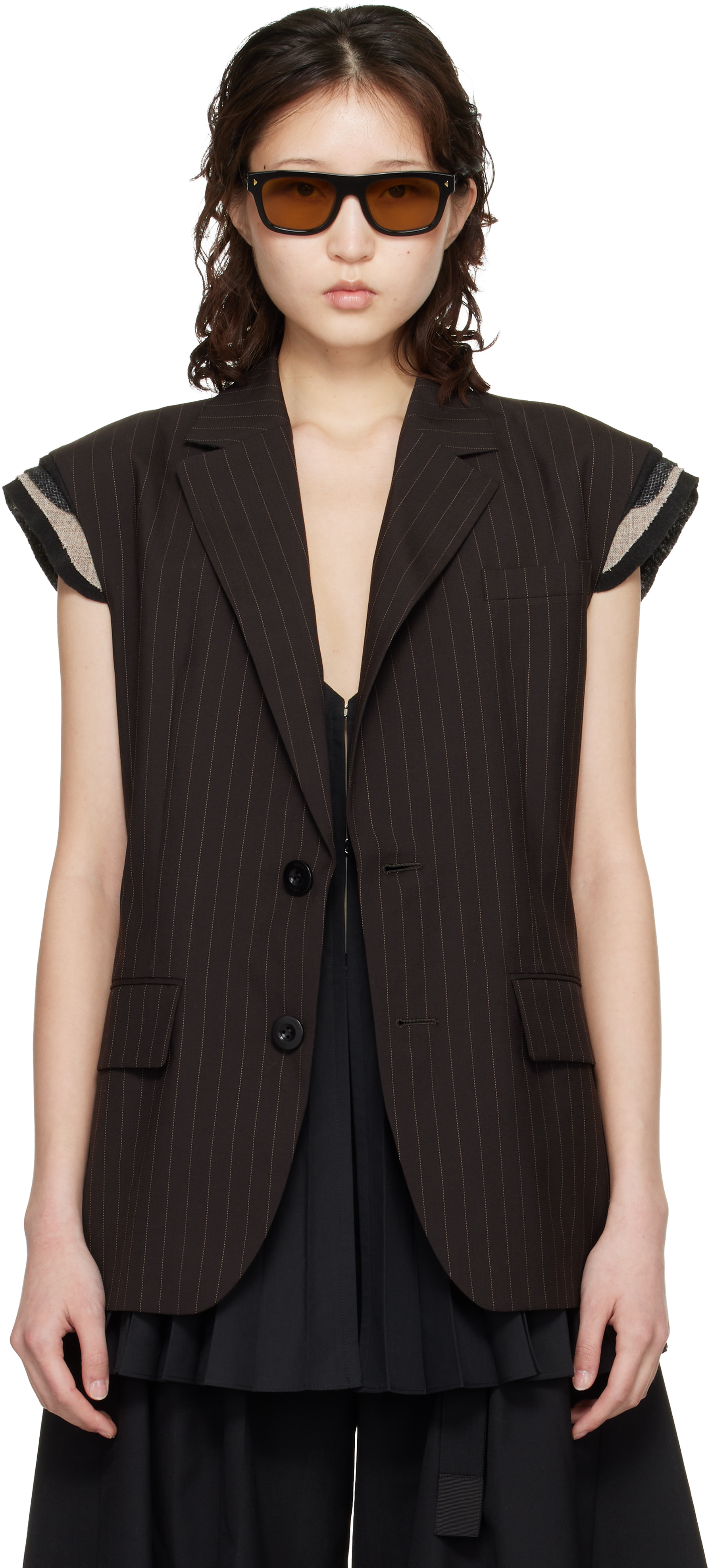 sacai: Brown Chalk Stripe Vest | SSENSE