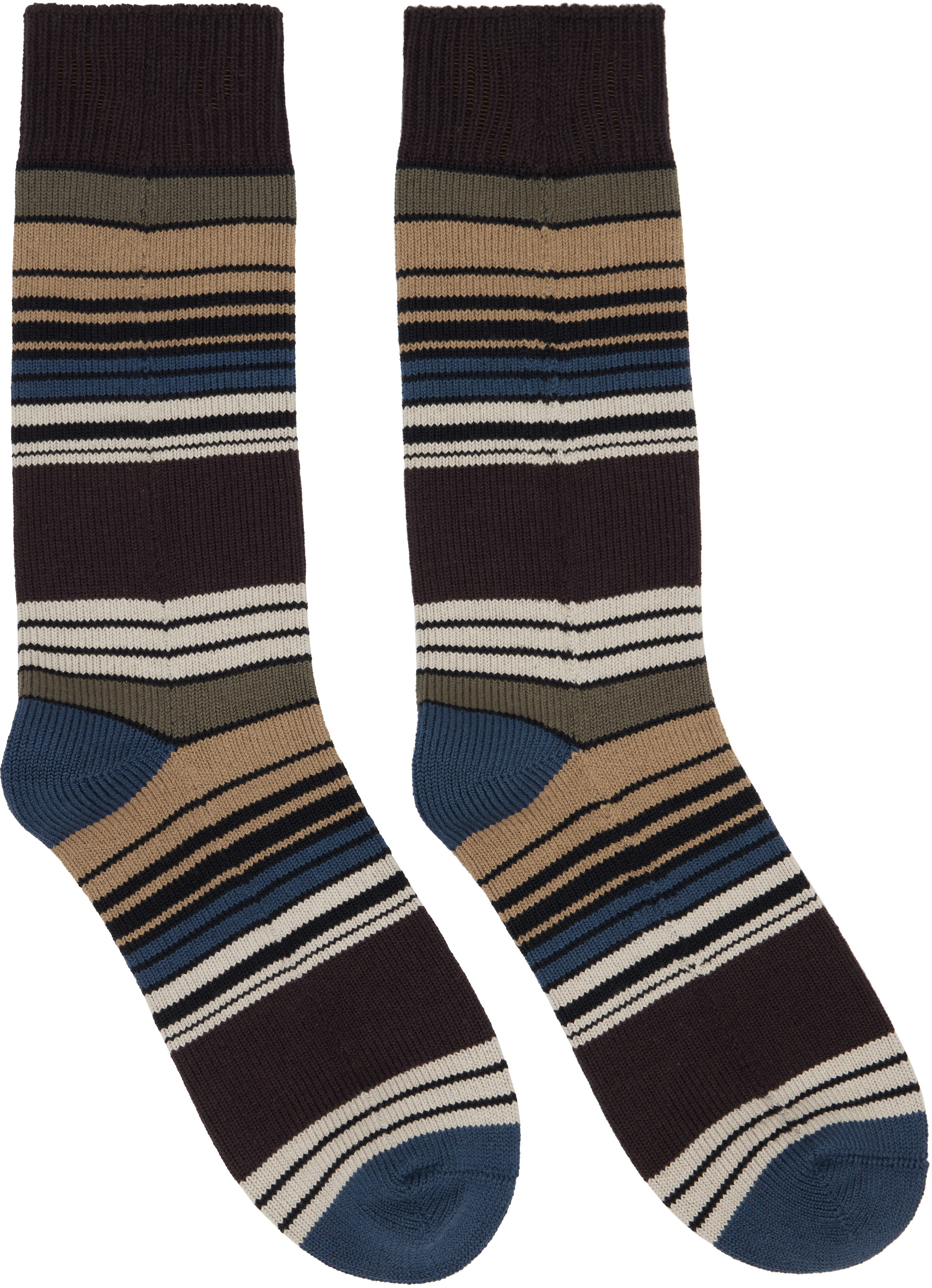 sacai: ブラウン ホリゾンタルストライプ ソックス | SSENSE 日本