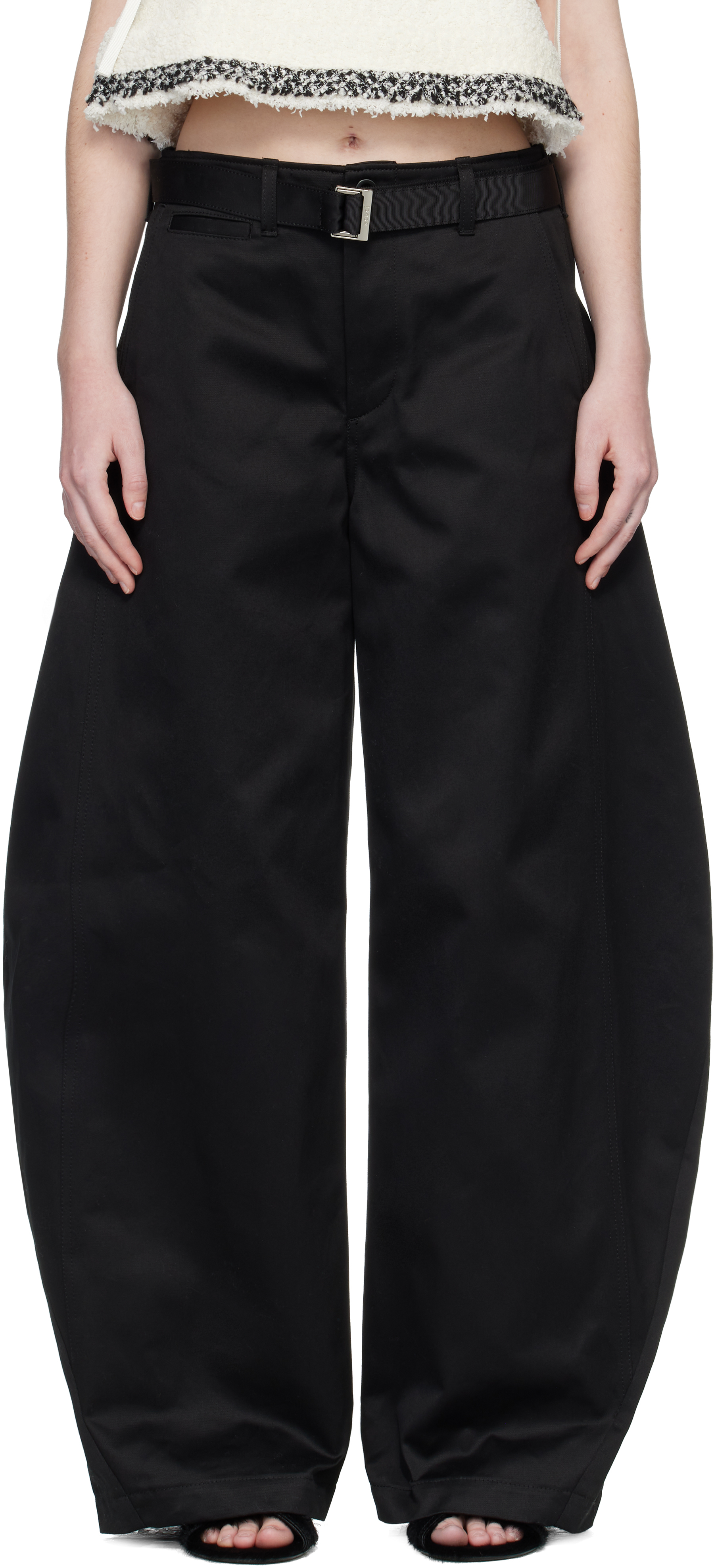 パンツ sacai cotton chino pants size 2 sacai: Black Cotton Chino Trousers | SSENSE