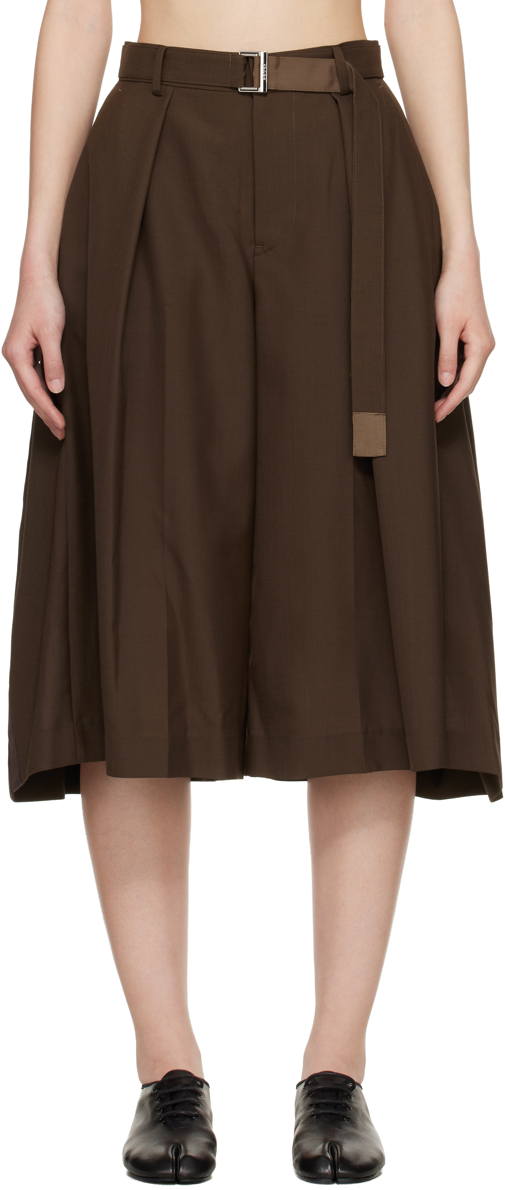 sacai: Brown Suiting Shorts | SSENSE
