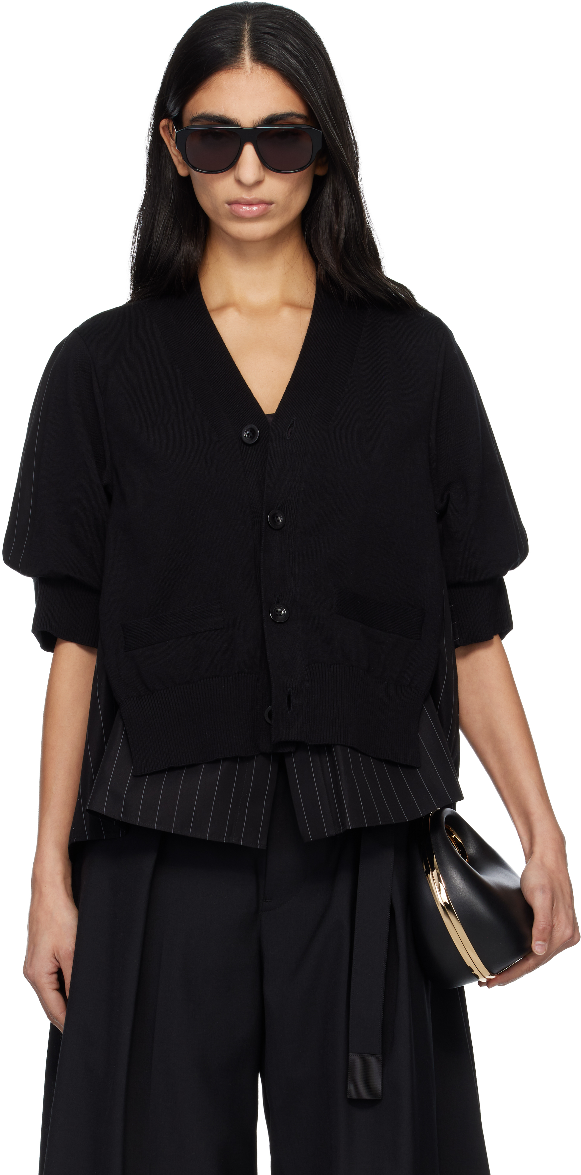 sacai / サカイ | 2025SS | Cotton Poplin × Knit Cardigan コットン ポプリン ニット カーディガン | 1 | ブラック/ホワイト | レディース sacai（サカイ） 25SS Cotton Poplin x Knit Cardigan コットン