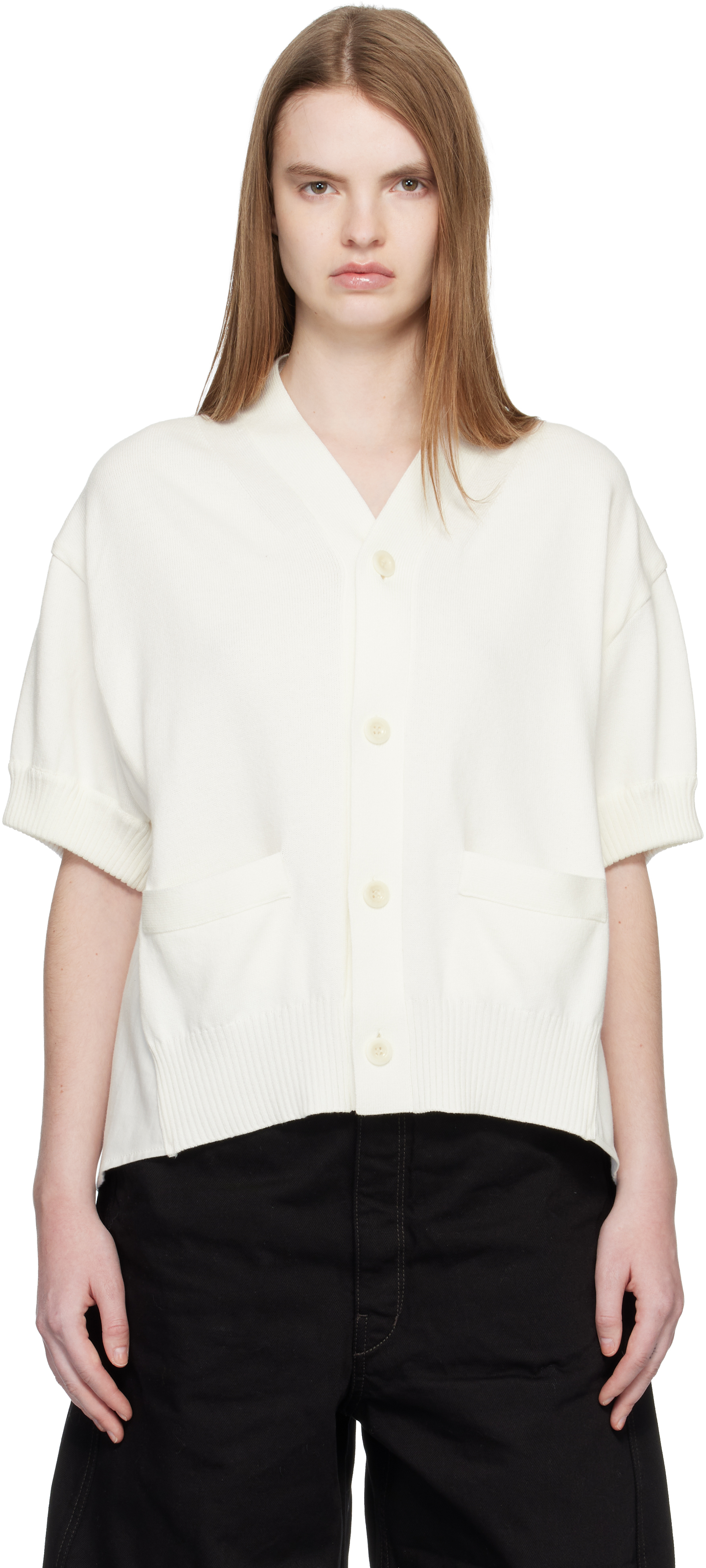 sacai: White Denim & Knit Cardigan | SSENSE