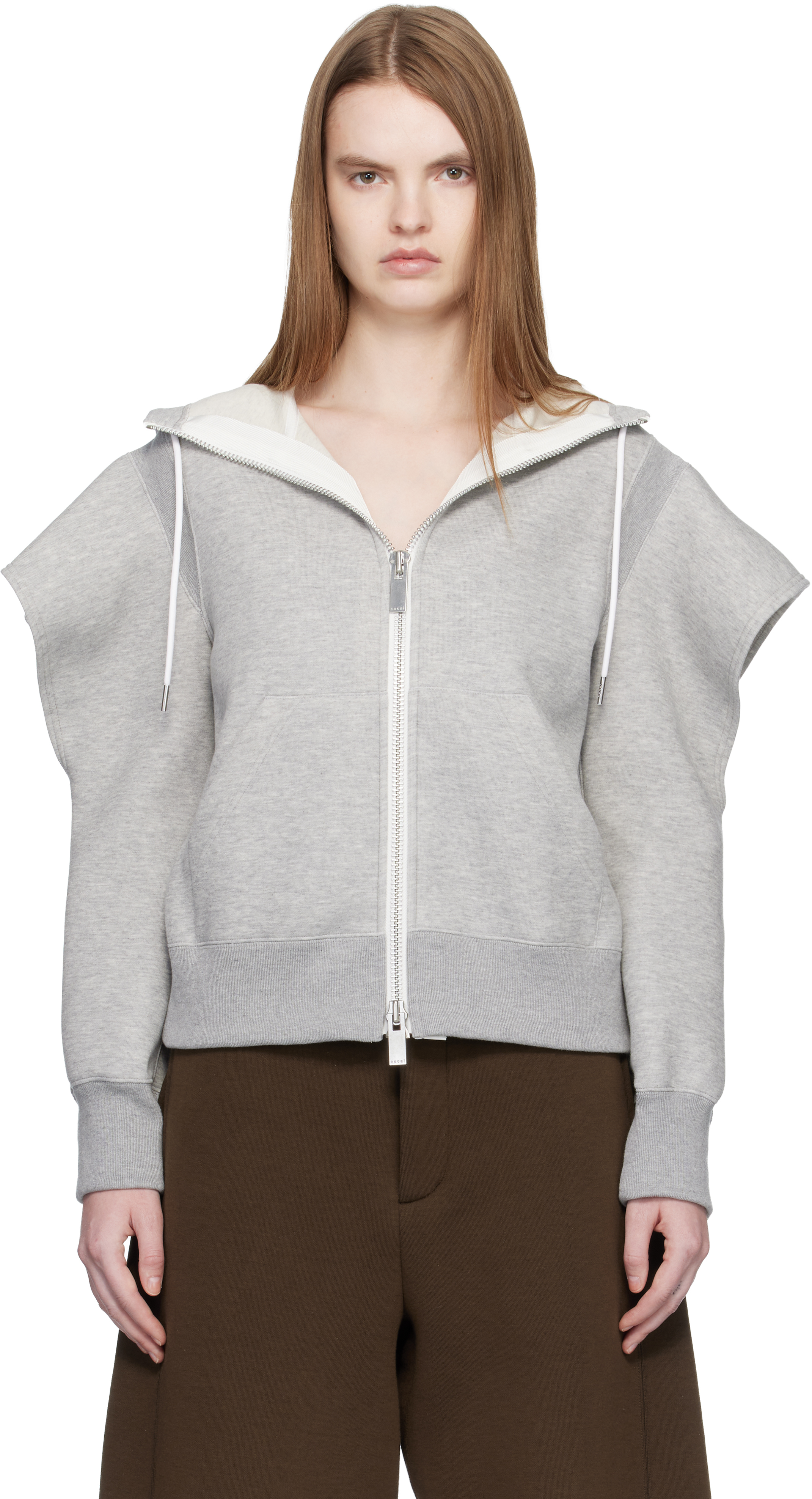 sacai: Gray Sponge Sweat Hoodie | SSENSE