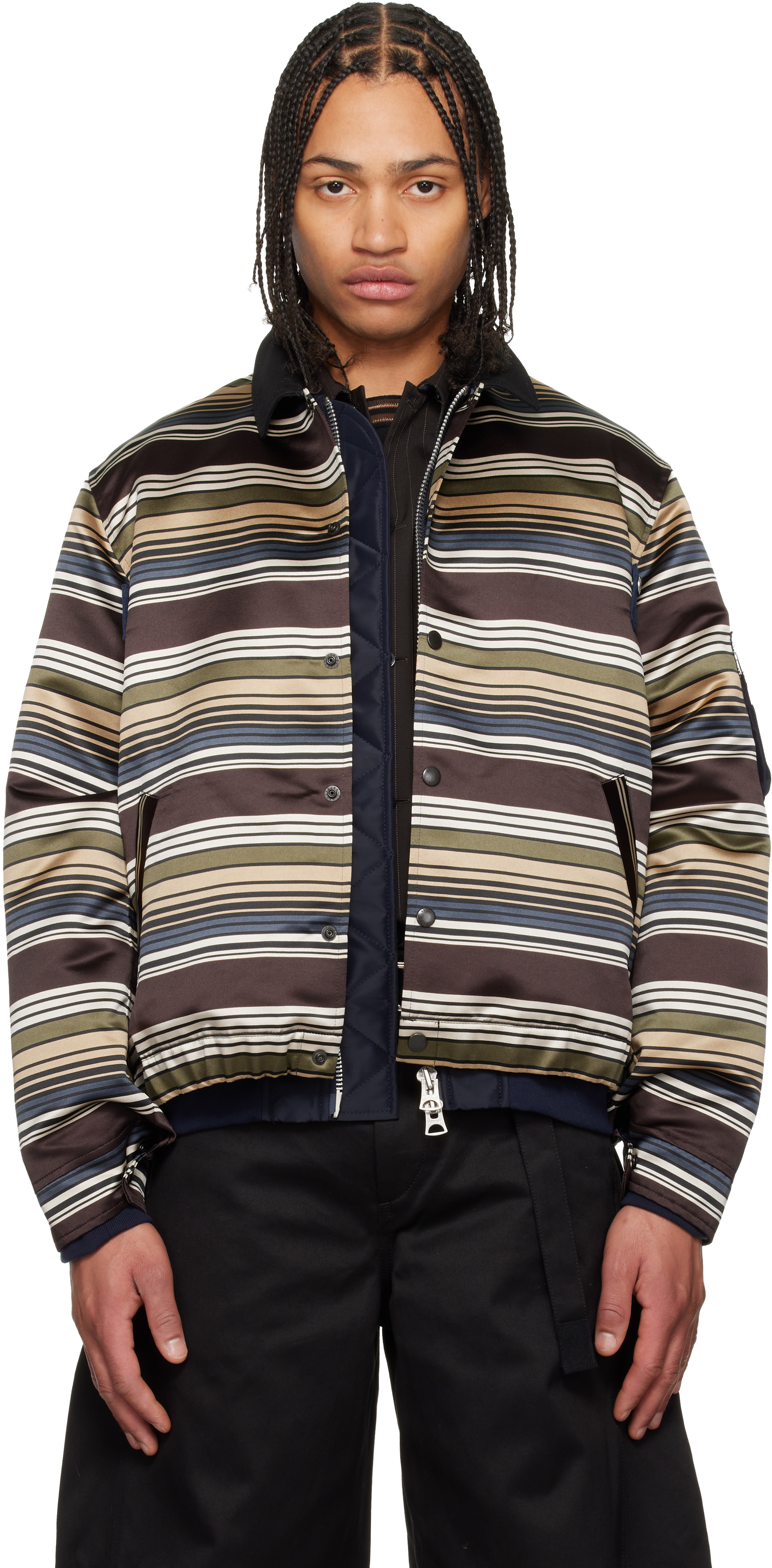 sacai: Multicolor Horizontal Stripe Blouson Bomber Jacket | SSENSE