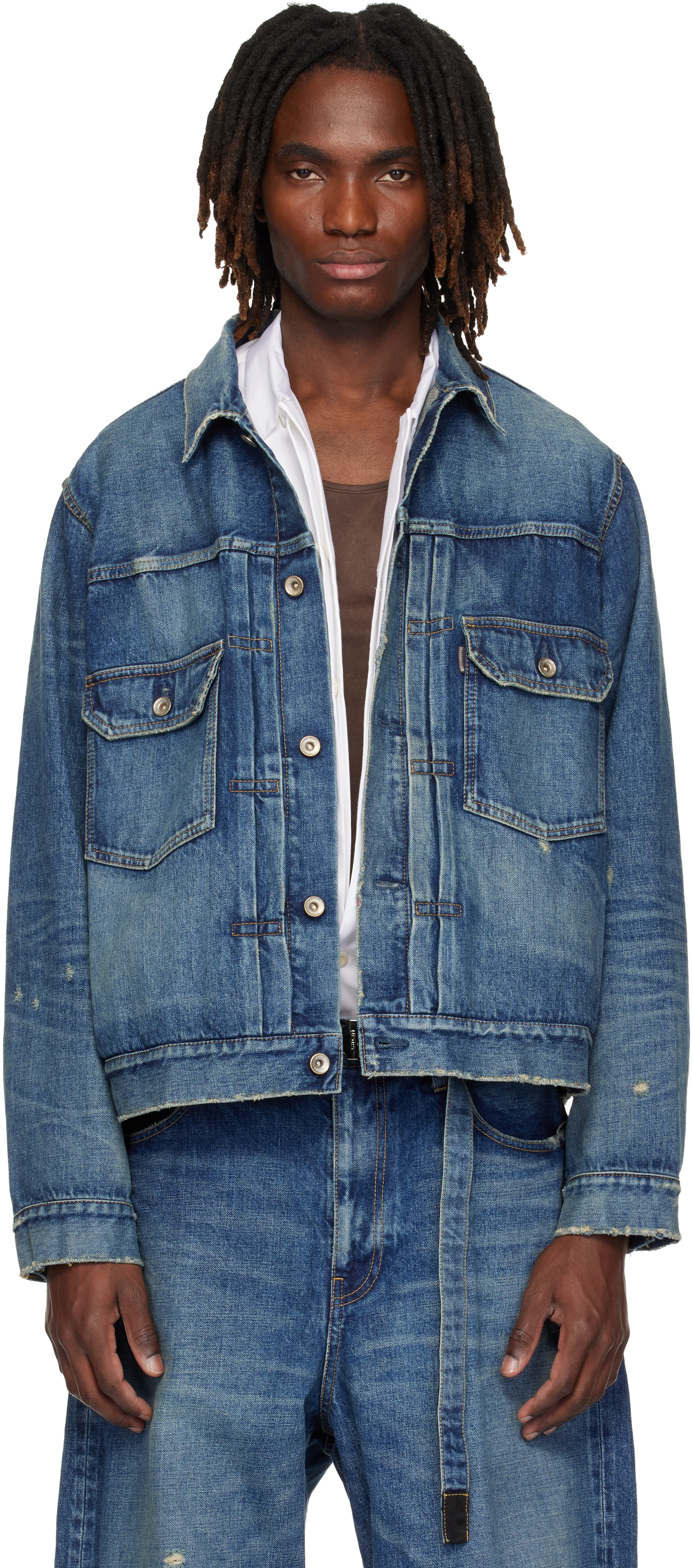 sacai: Blue BEYONDEXX Denim Jacket | SSENSE