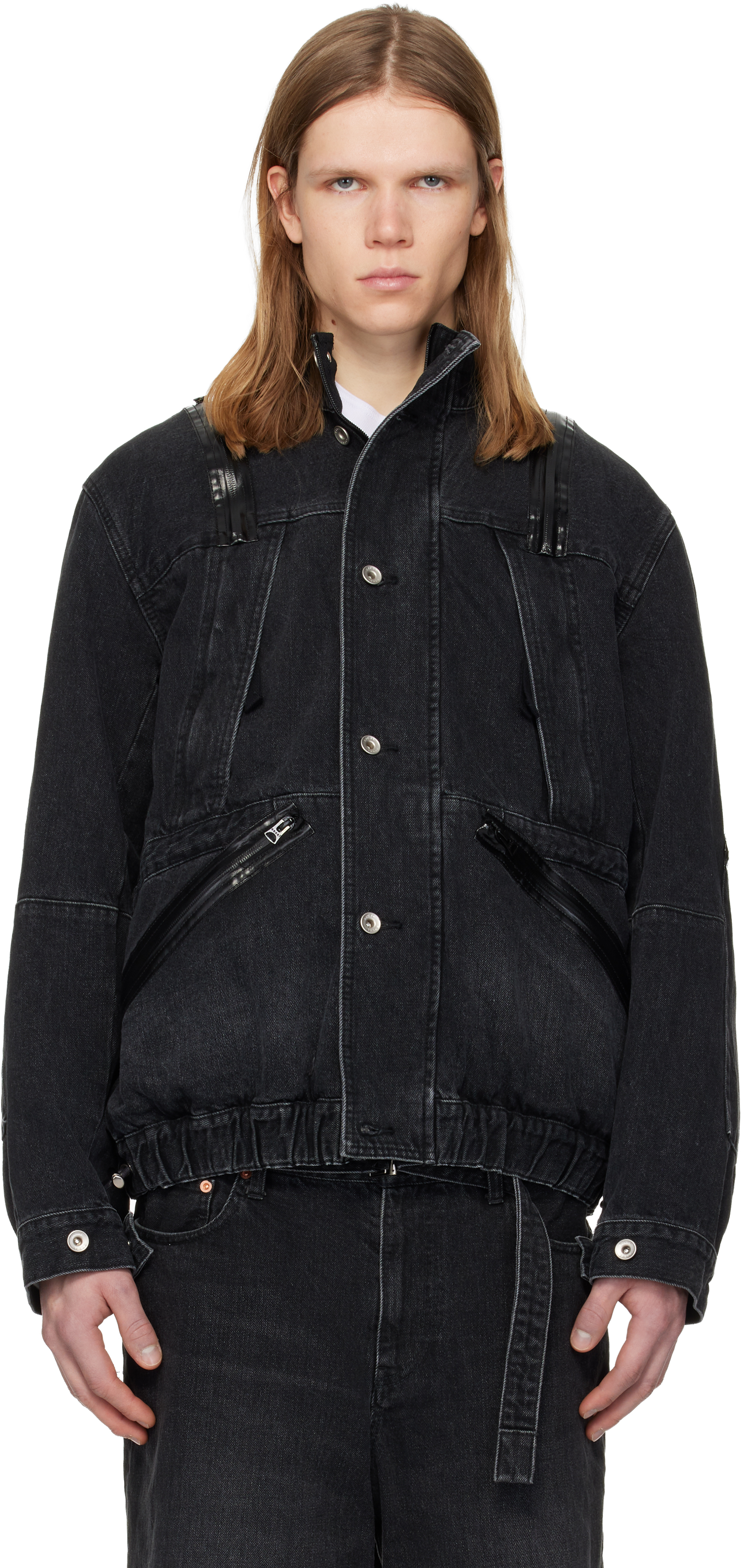 sacai: Black Blouson Denim Jacket | SSENSE