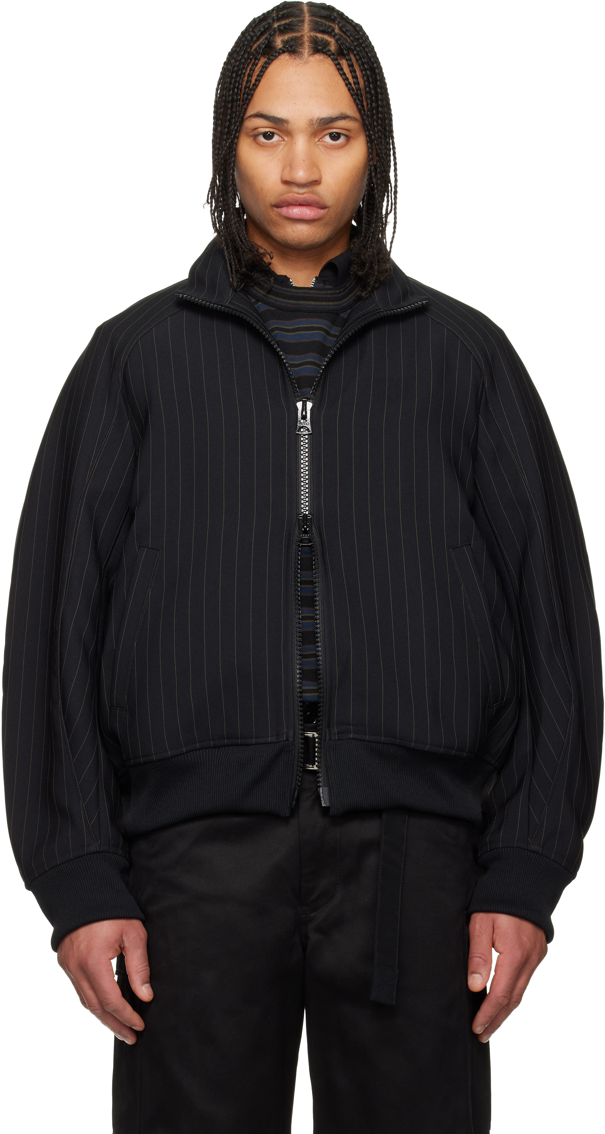 sacai: Black Matelasse Twill Jacket | SSENSE