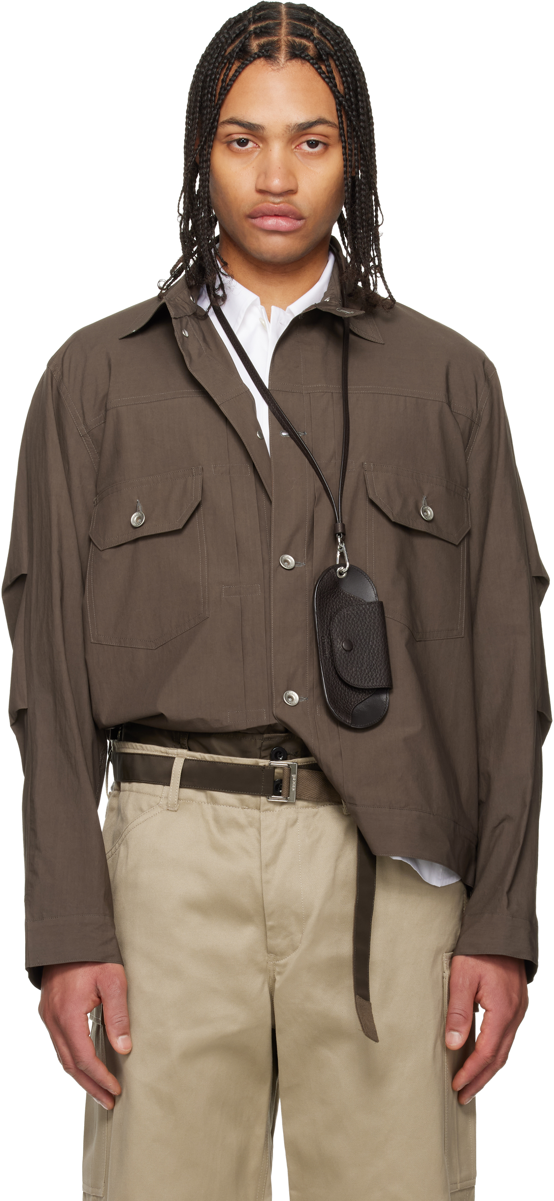 sacai: Khaki Cotton Typewriter Jacket | SSENSE