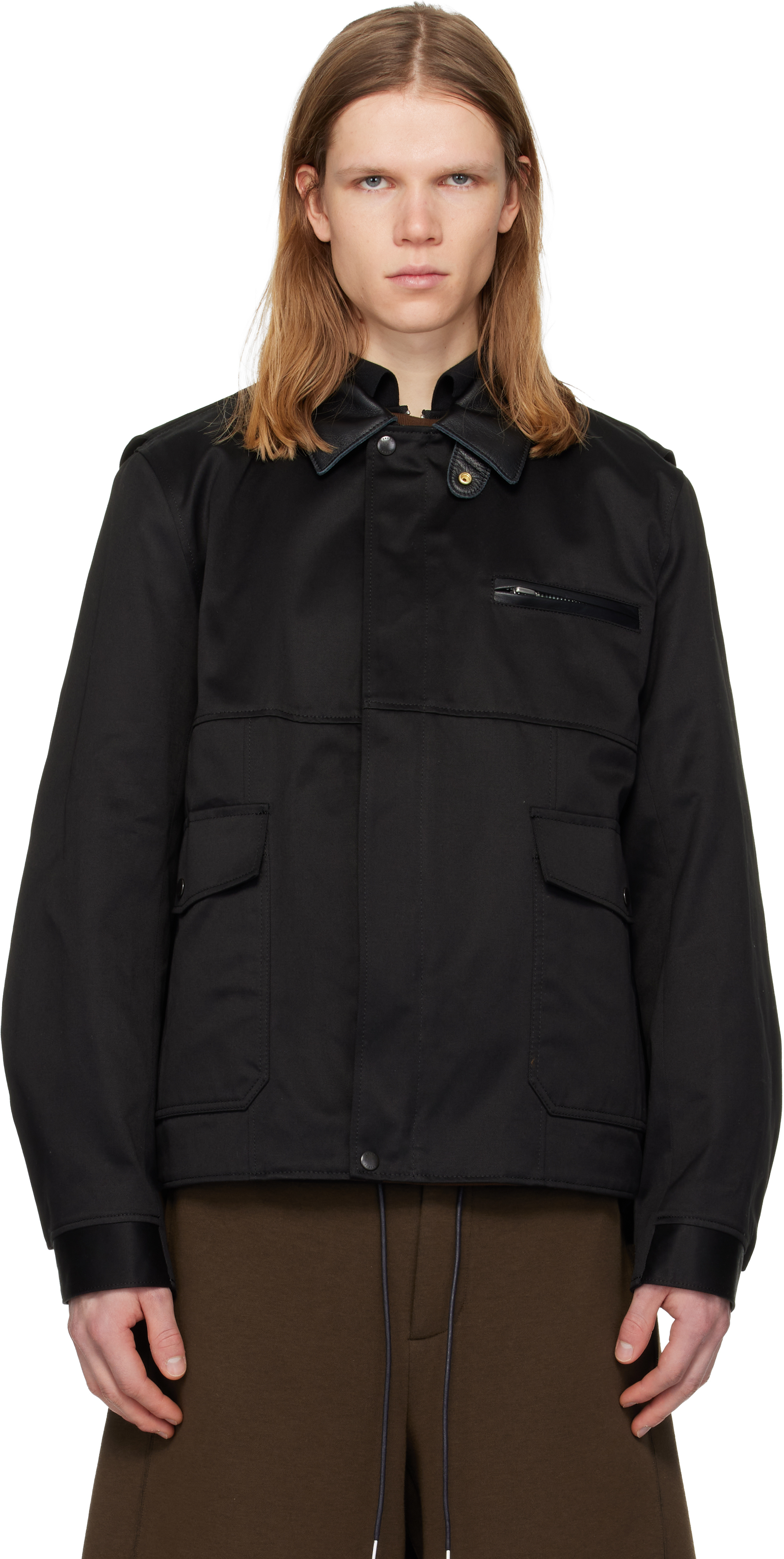 sacai: Black Cotton Chino Blouson Jacket | SSENSE