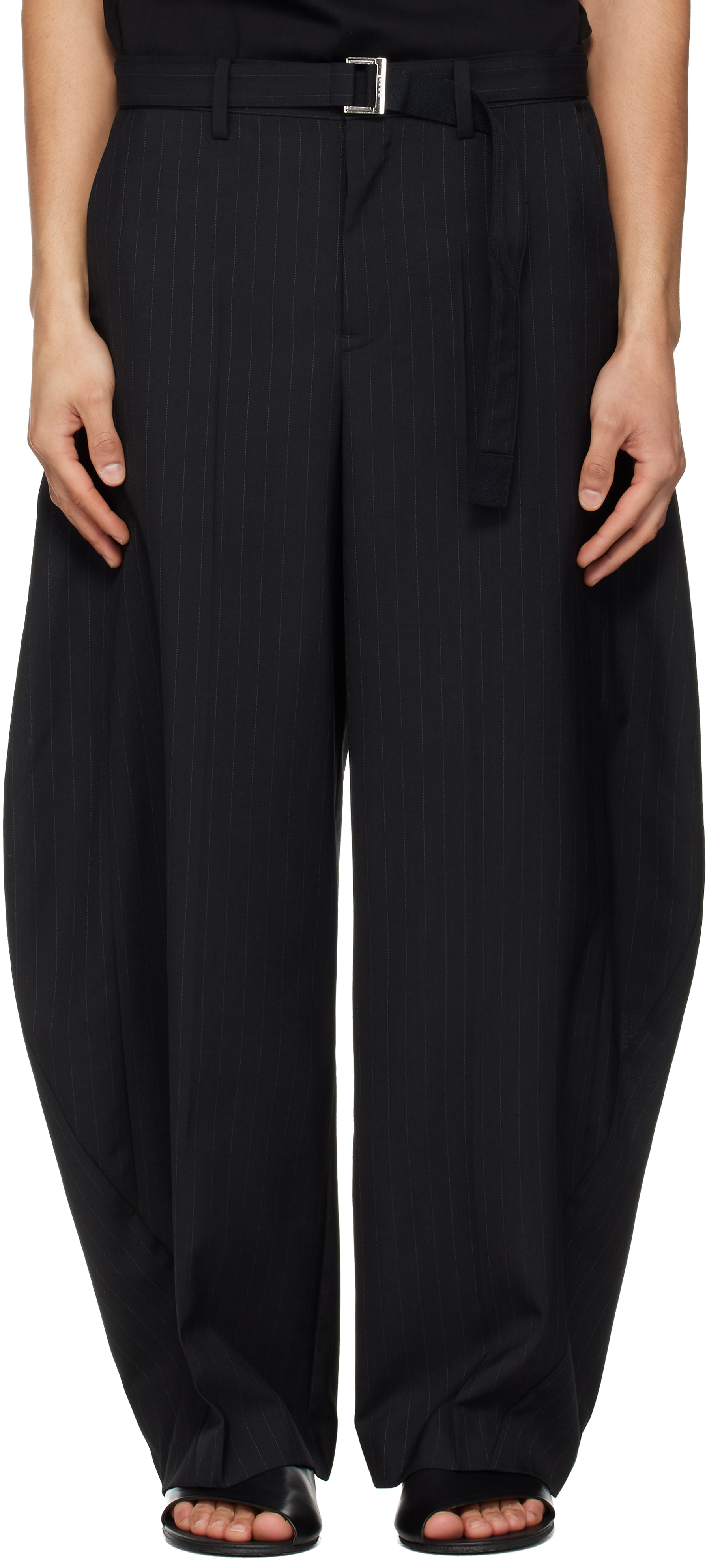 sacai: Black Chalk Stripe Trousers | SSENSE