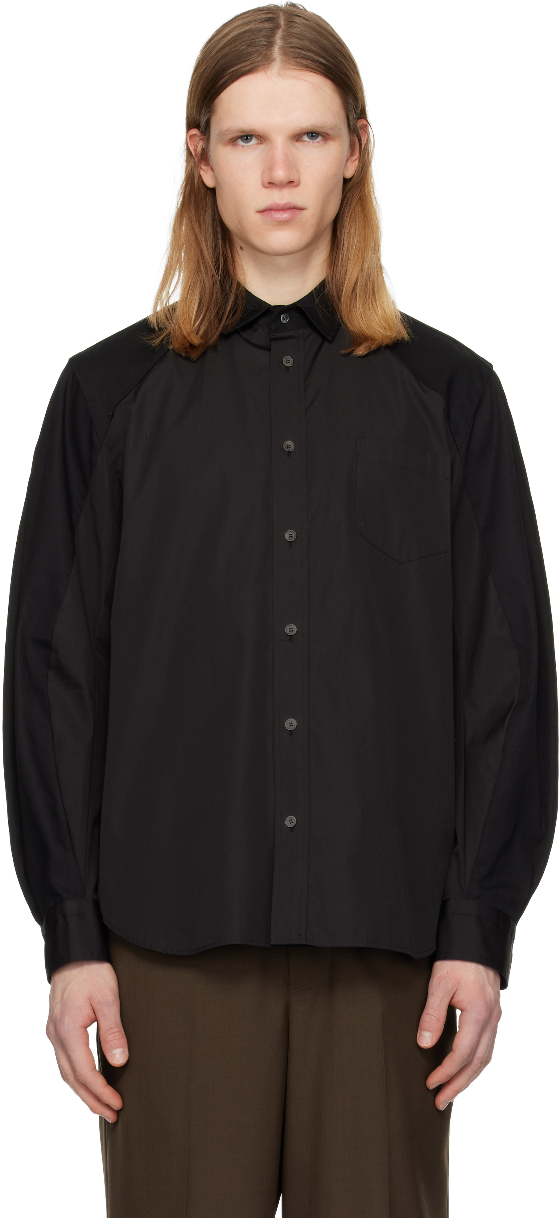 sacai: Black Poplin Shirt | SSENSE Canada