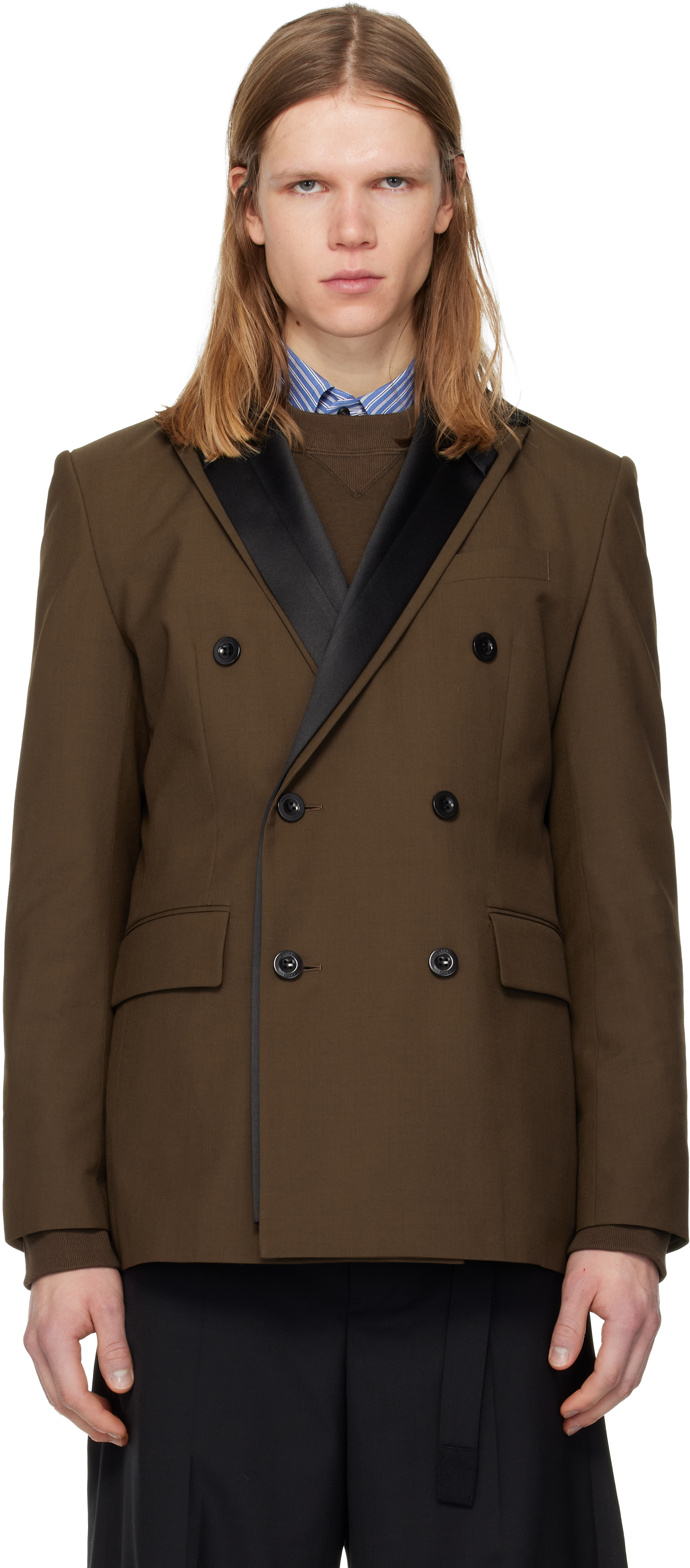 sacai: ブラウン Suiting テーラードジャケット | SSENSE 日本