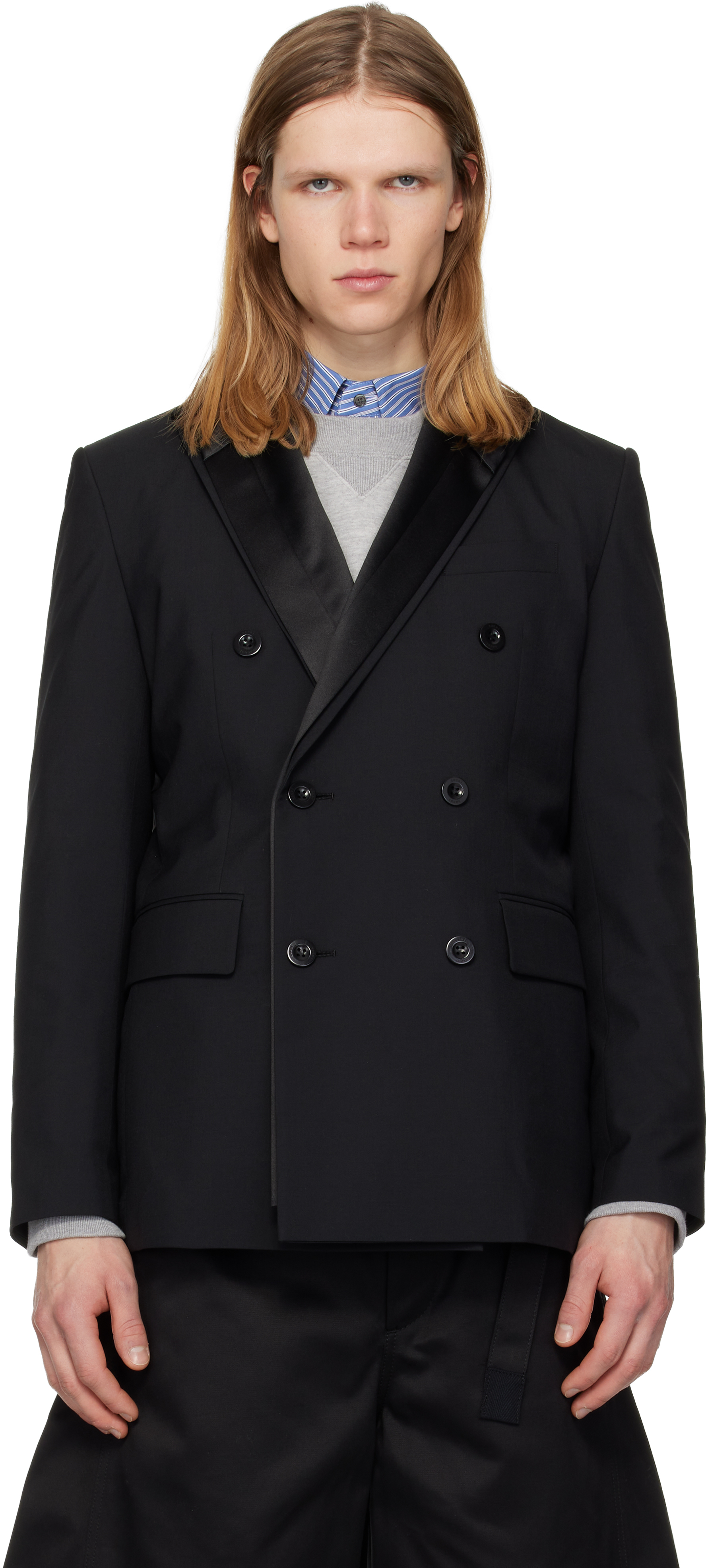 sacai: ブラック Suiting テーラードジャケット | SSENSE 日本