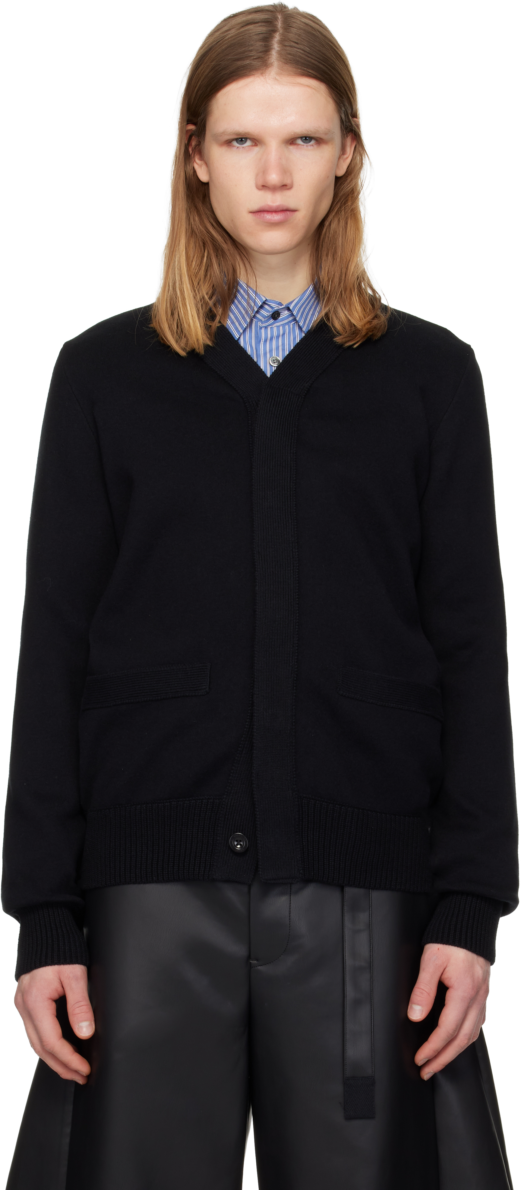 sacai Black Cotton Cashmere Knit Cardigan