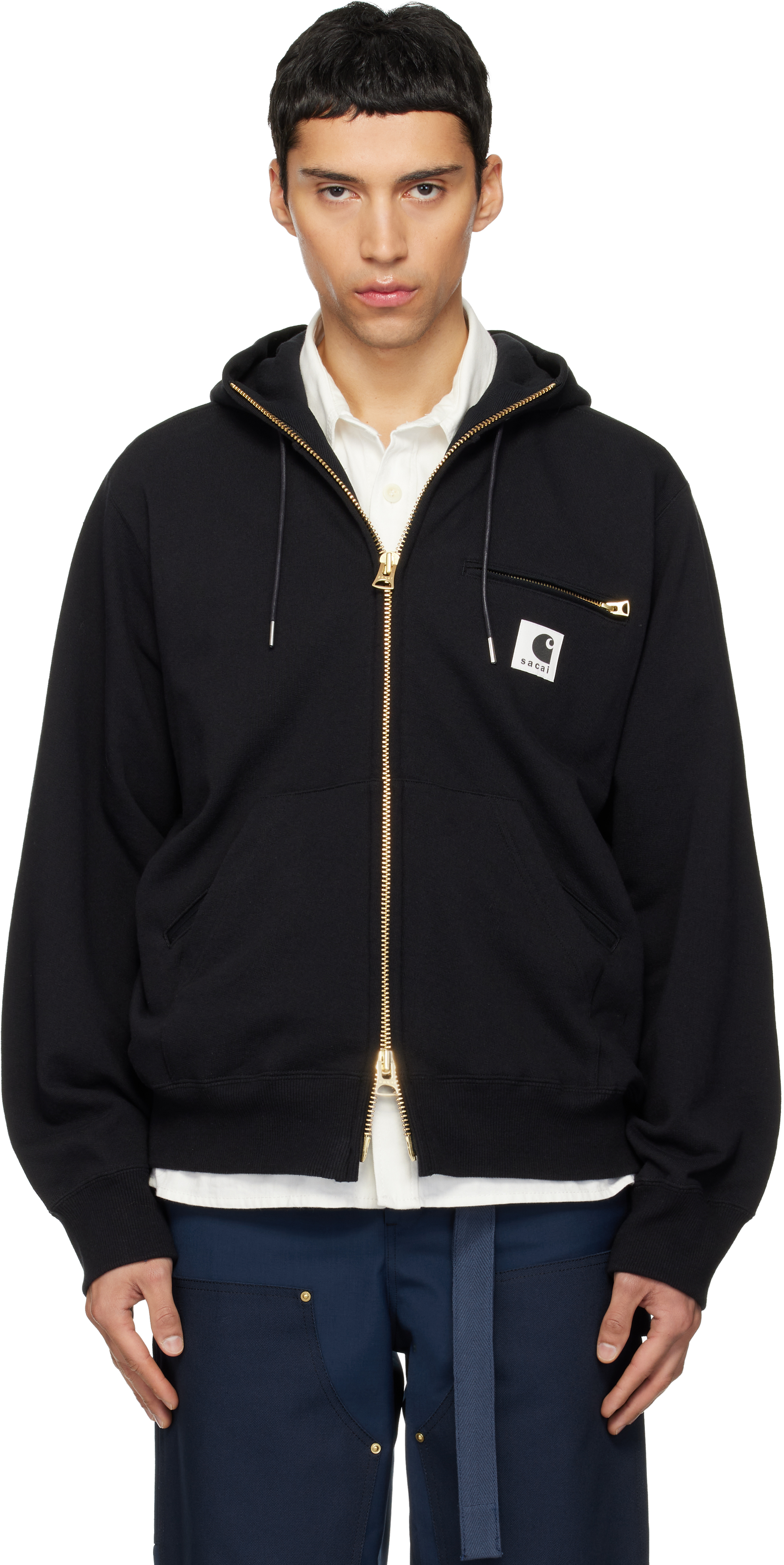 sacai: Black Carhartt WIP Edition Cotton Jersey Hoodie | SSENSE