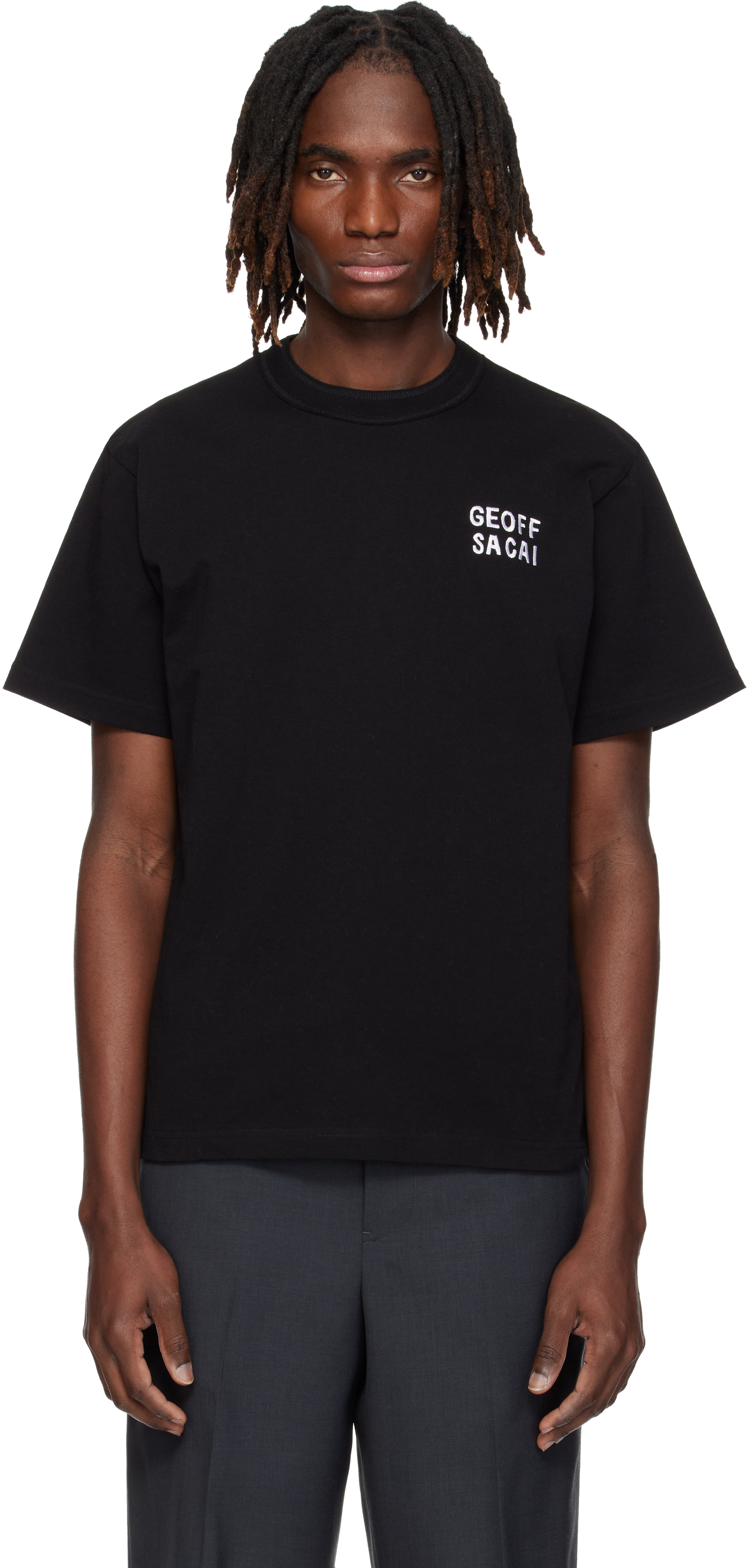 sacai: Black 'geoff sacai' Embroidery T-shirt | SSENSE