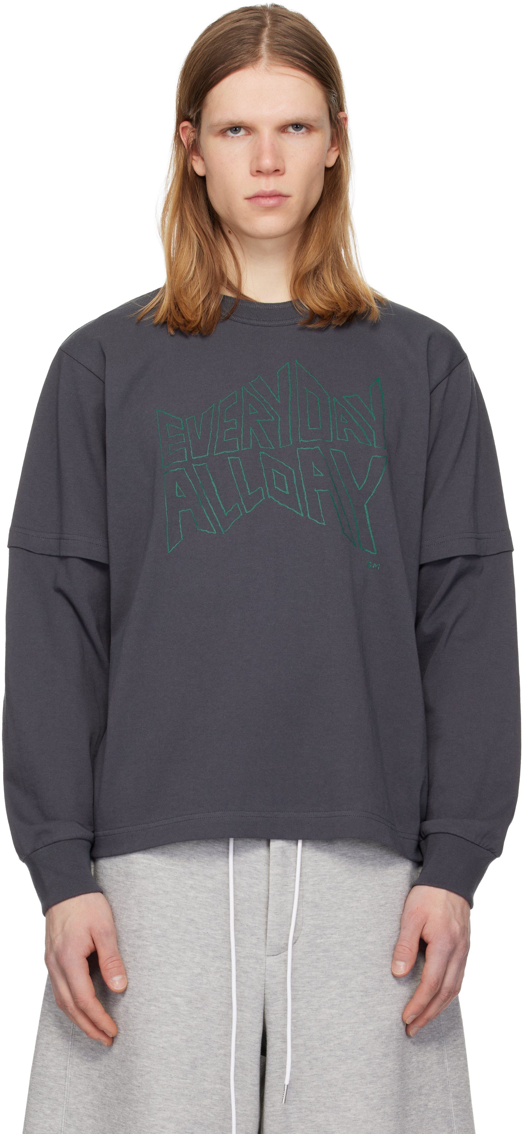 sacai: グレー 'geoff sacai' プリント 長袖Tシャツ | SSENSE 日本