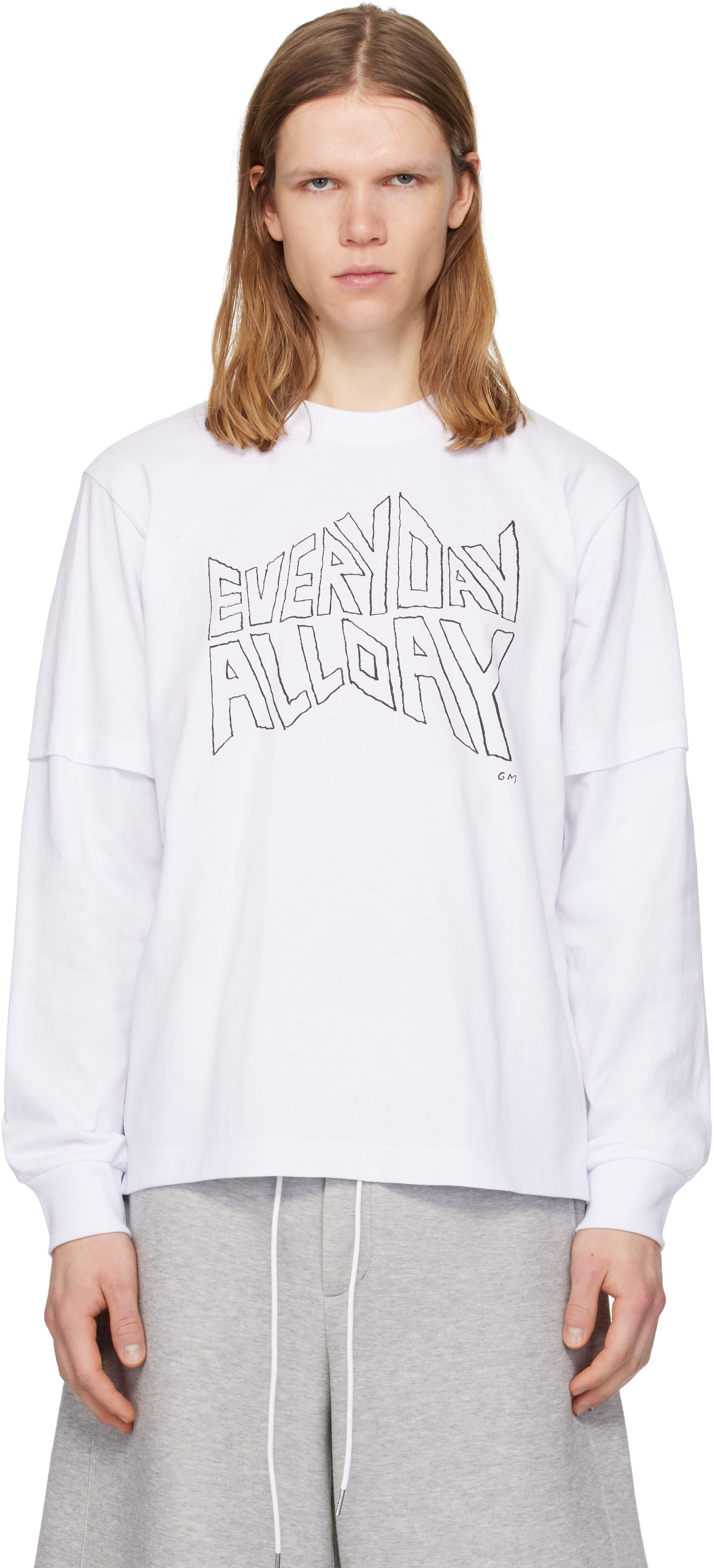 sacai: White 'geoff sacai' Print L/S T-shirt | SSENSE