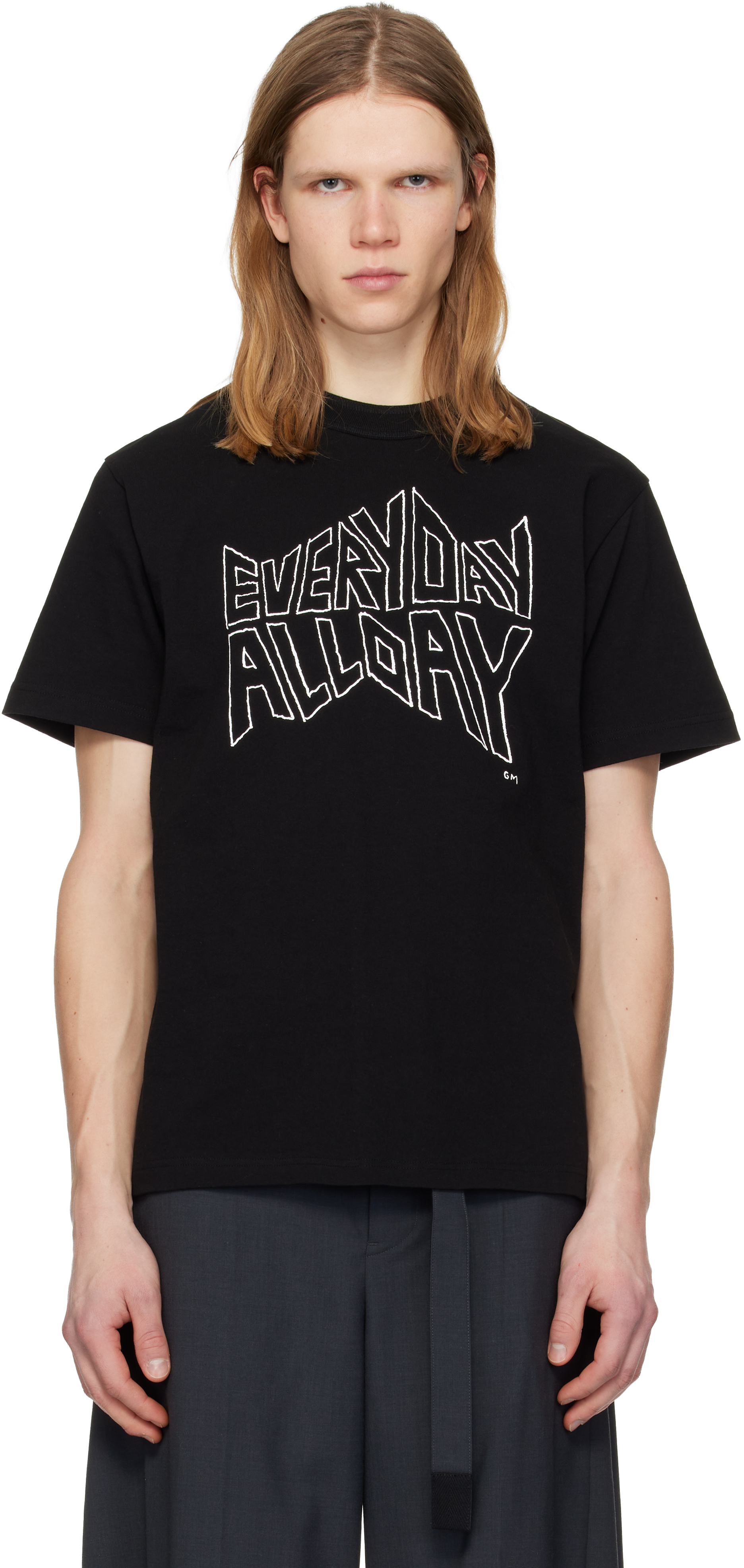 sacai: Black 'geoff sacai' Print T-shirt | SSENSE