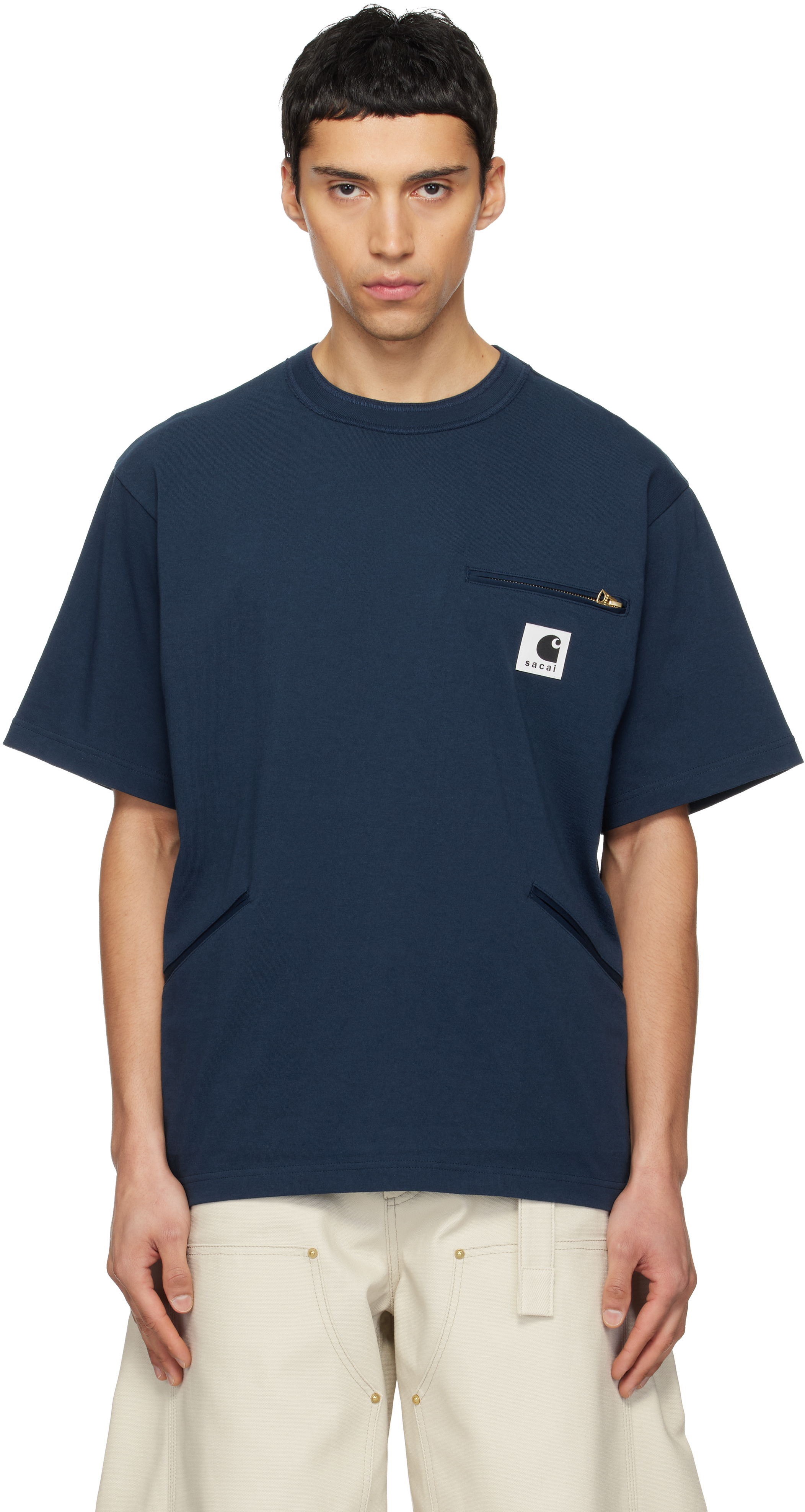 sacai: Navy Carhartt WIP Edition Cotton Jersey T-shirt | SSENSE